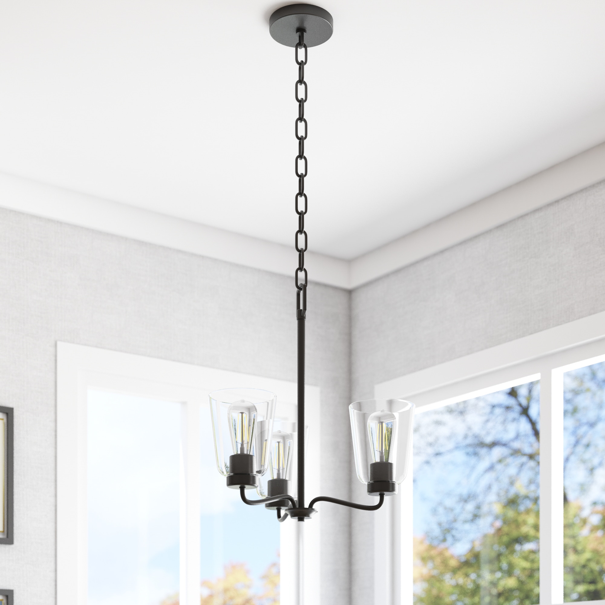 Project Source 42655 Traywick 3 -Light Matte Black Transitional For Use in Bedrooms, Dining Rooms, Foyers, Kitchens, Living Rooms Chandelier