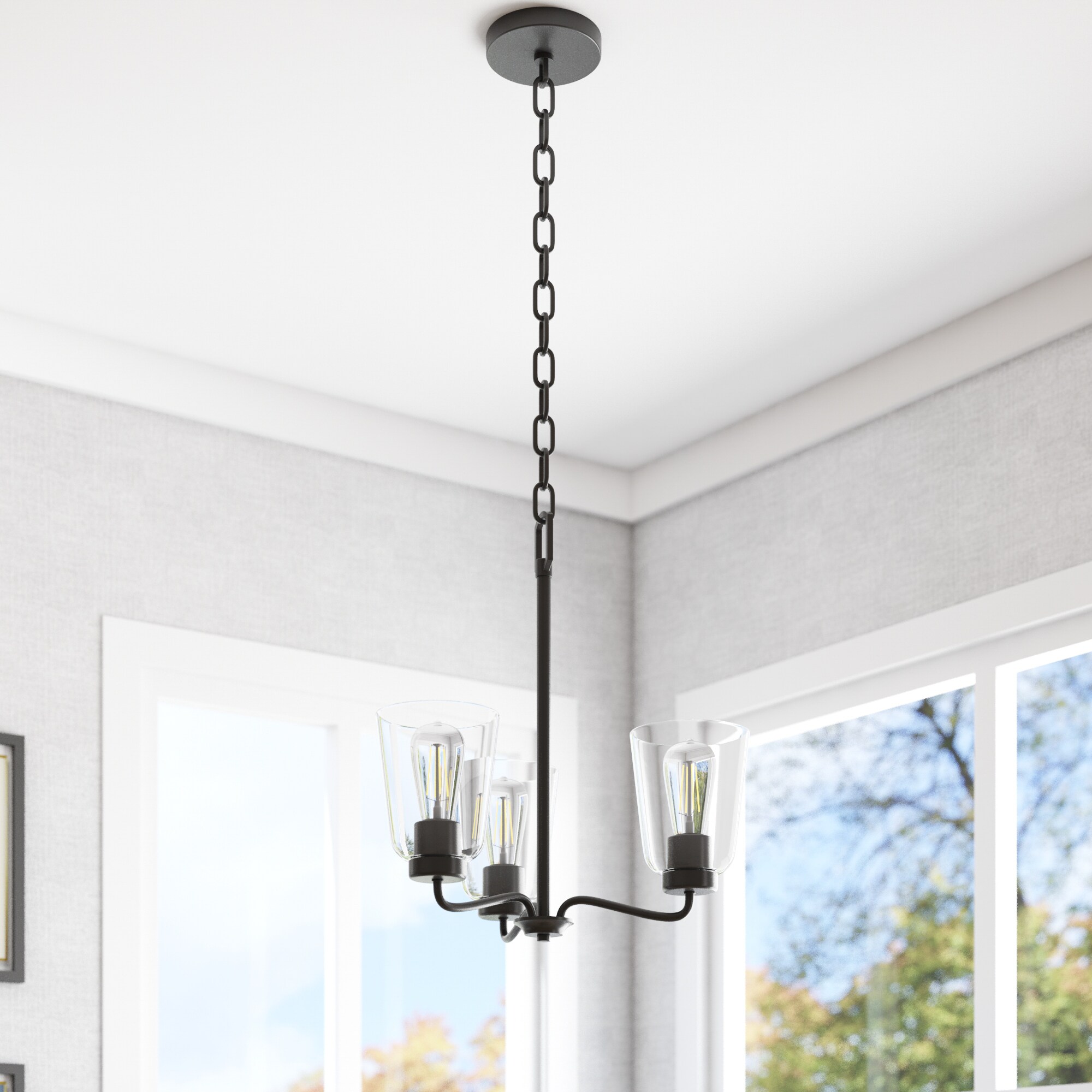 Project Source Traywick 3 -Light Matte Black Transitional For Use in Bedrooms, Dining Rooms, Foyers, Kitchens, Living Rooms Chandelier