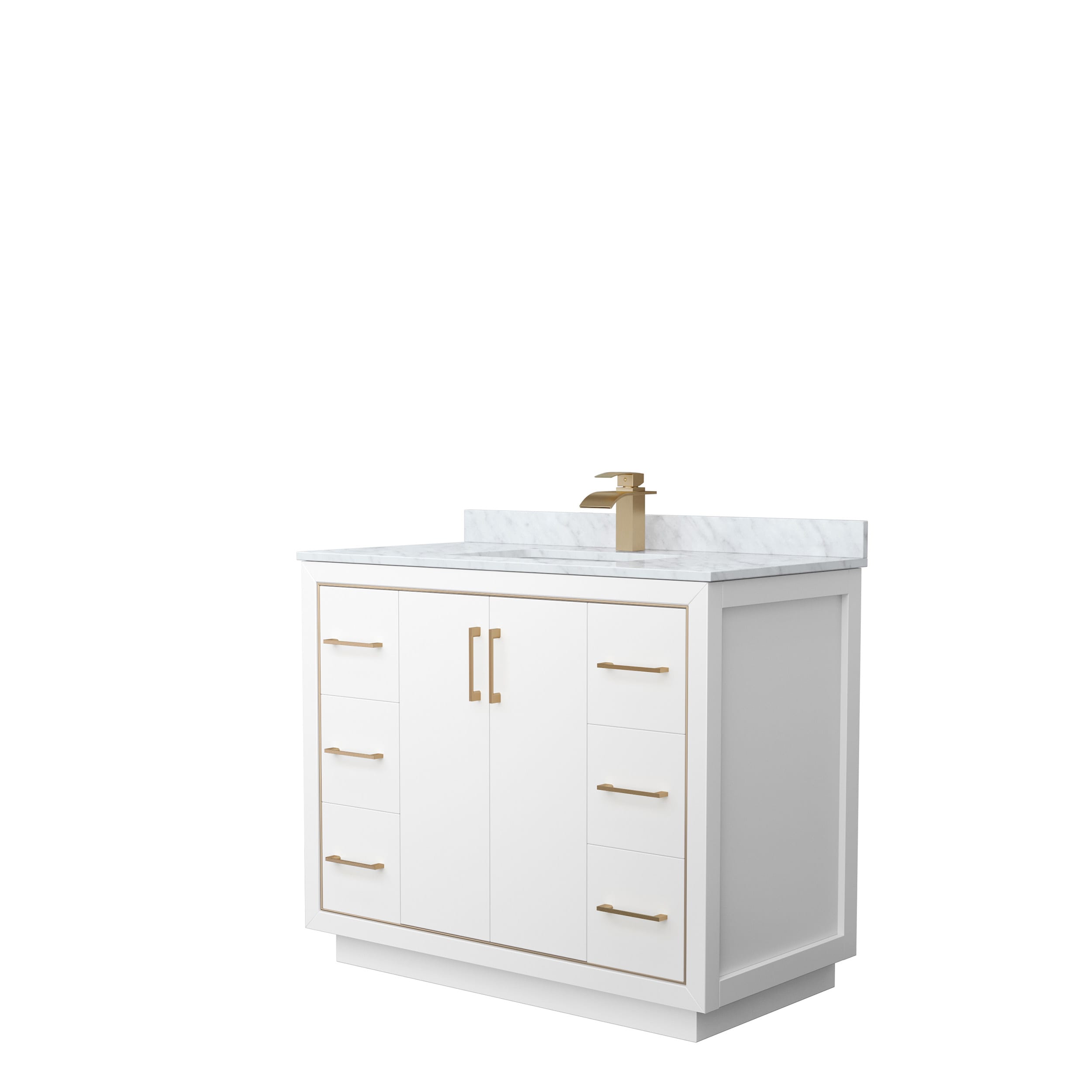 Wyndham Collection WCF111142SWZCMUNSMXX Icon 42-in White with Satin Bronze Trim Undermount Single sink Bathroom Vanity with White Carrara marble Natural marble Top