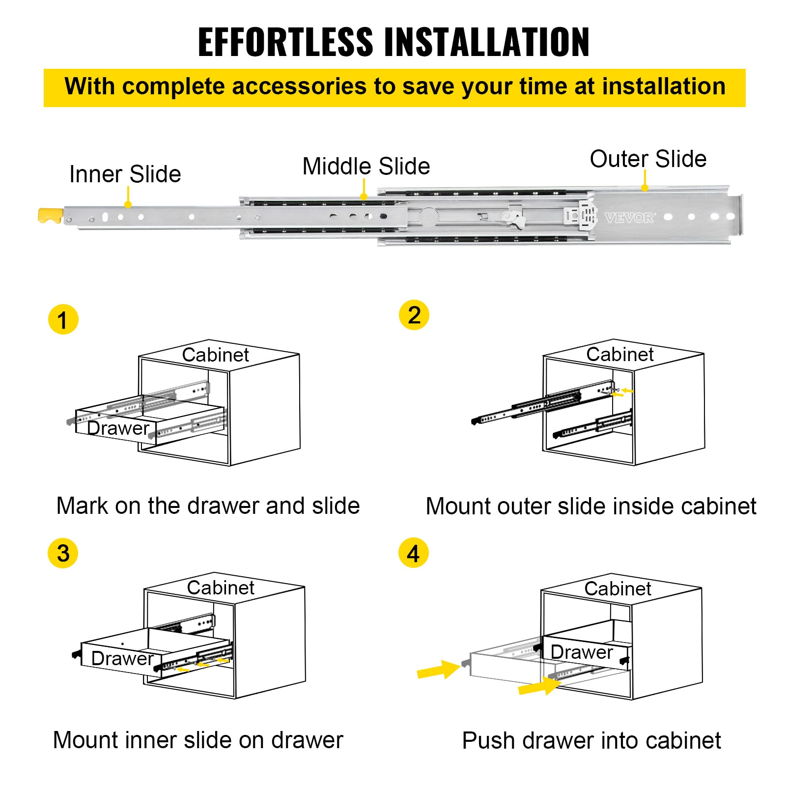 VEVOR 30 Heavy Duty Drawer Slides, Locking Drawer Slides 500lbs Load  Capacity Long Full Extension Drawer Slide 1 Pair Side Mount Ball Bearing  Drawer