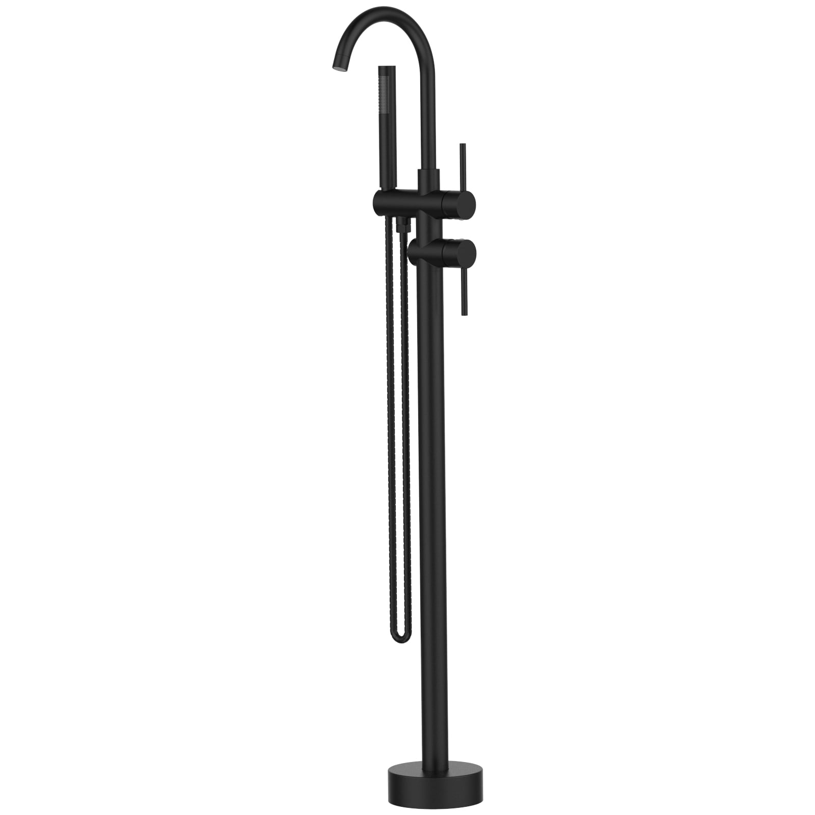 Flynama W108363584-E Black 2-handle Freestanding Swivel Bathtub Faucet with Hand Shower