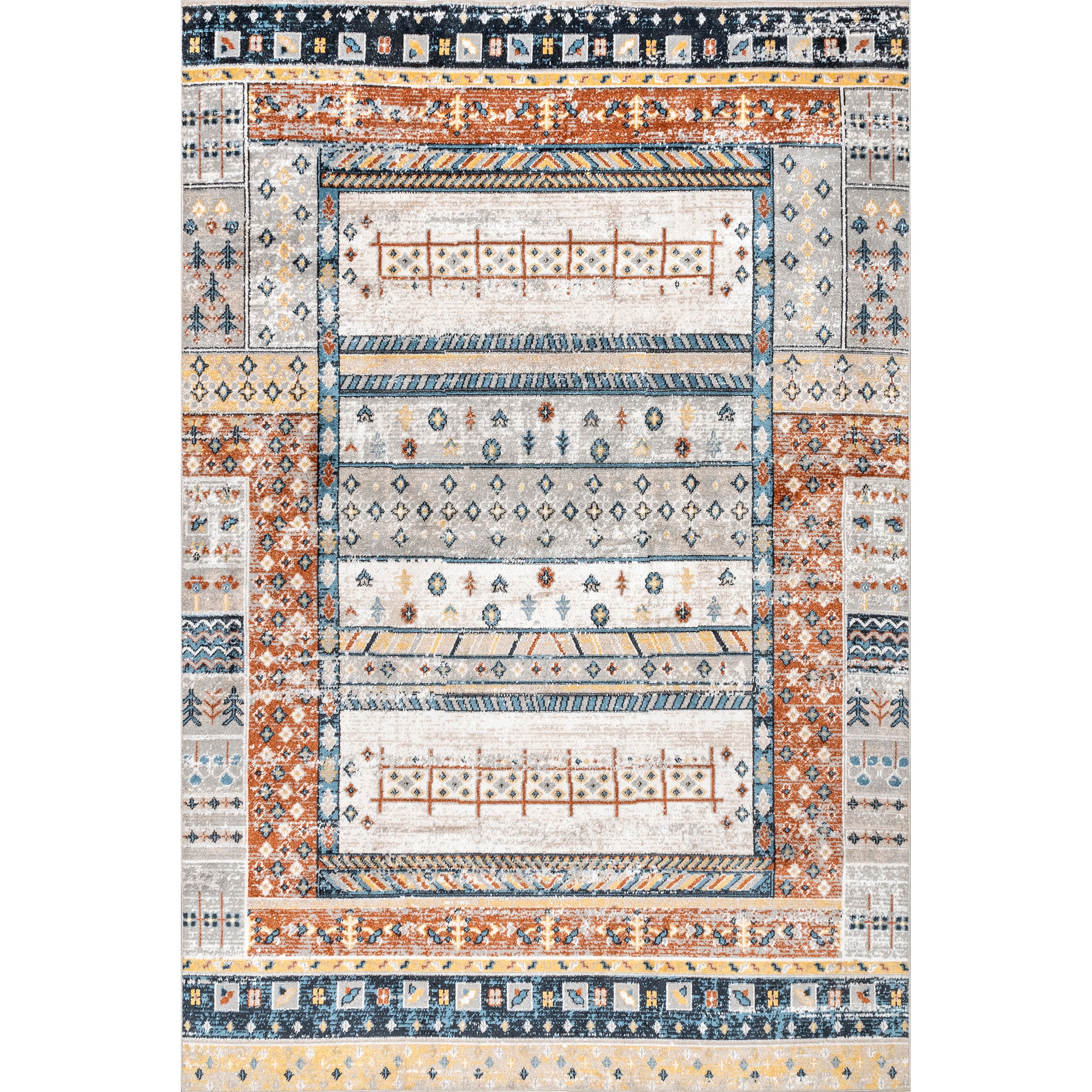 Shannon Beige and Multicolor Geometric Washable Area Rug 5' x 7'