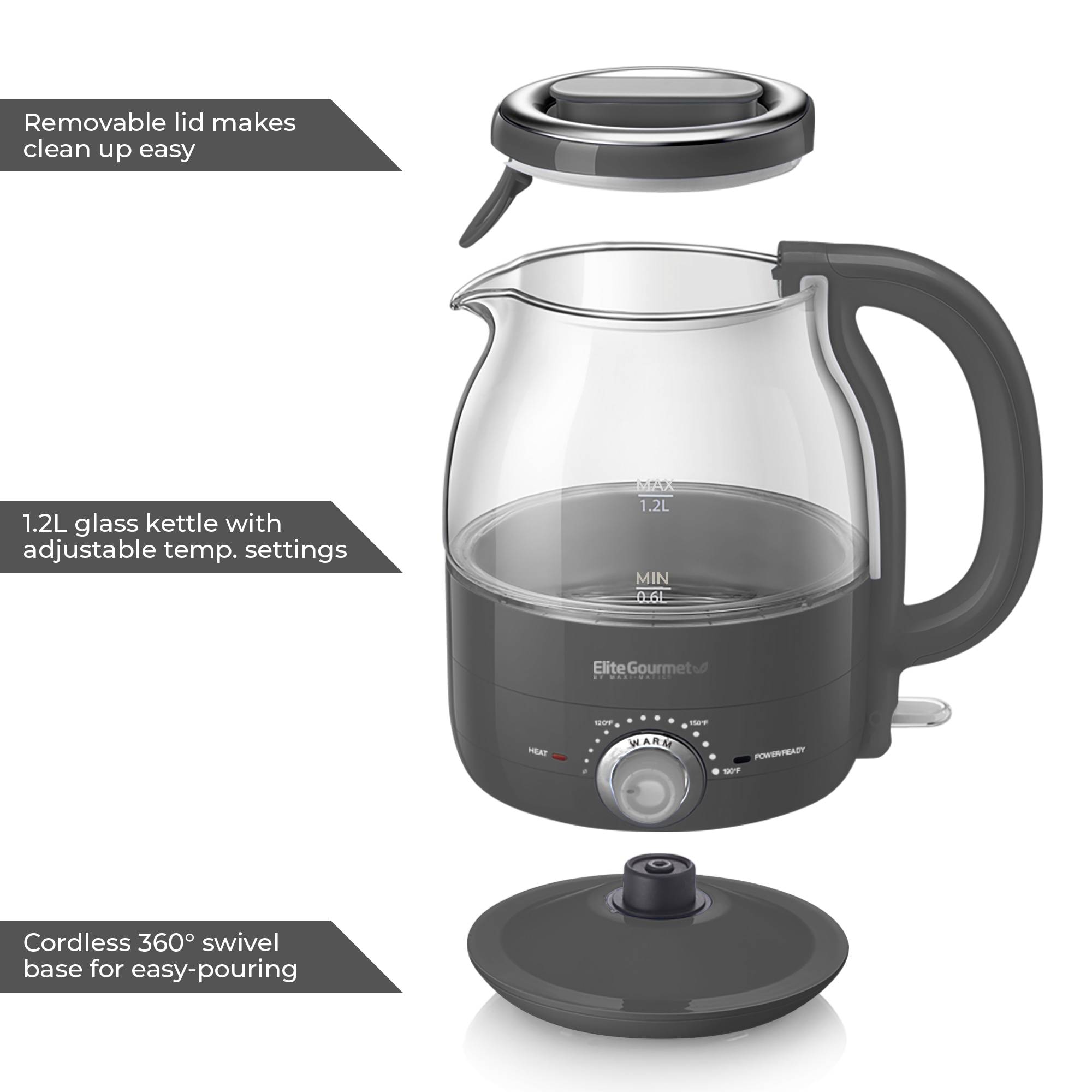 LP LIVING PLUS 1.5L Borosilicate Glass Electric Tea Kettle, Fast Hot Water  Boiler, One Touch