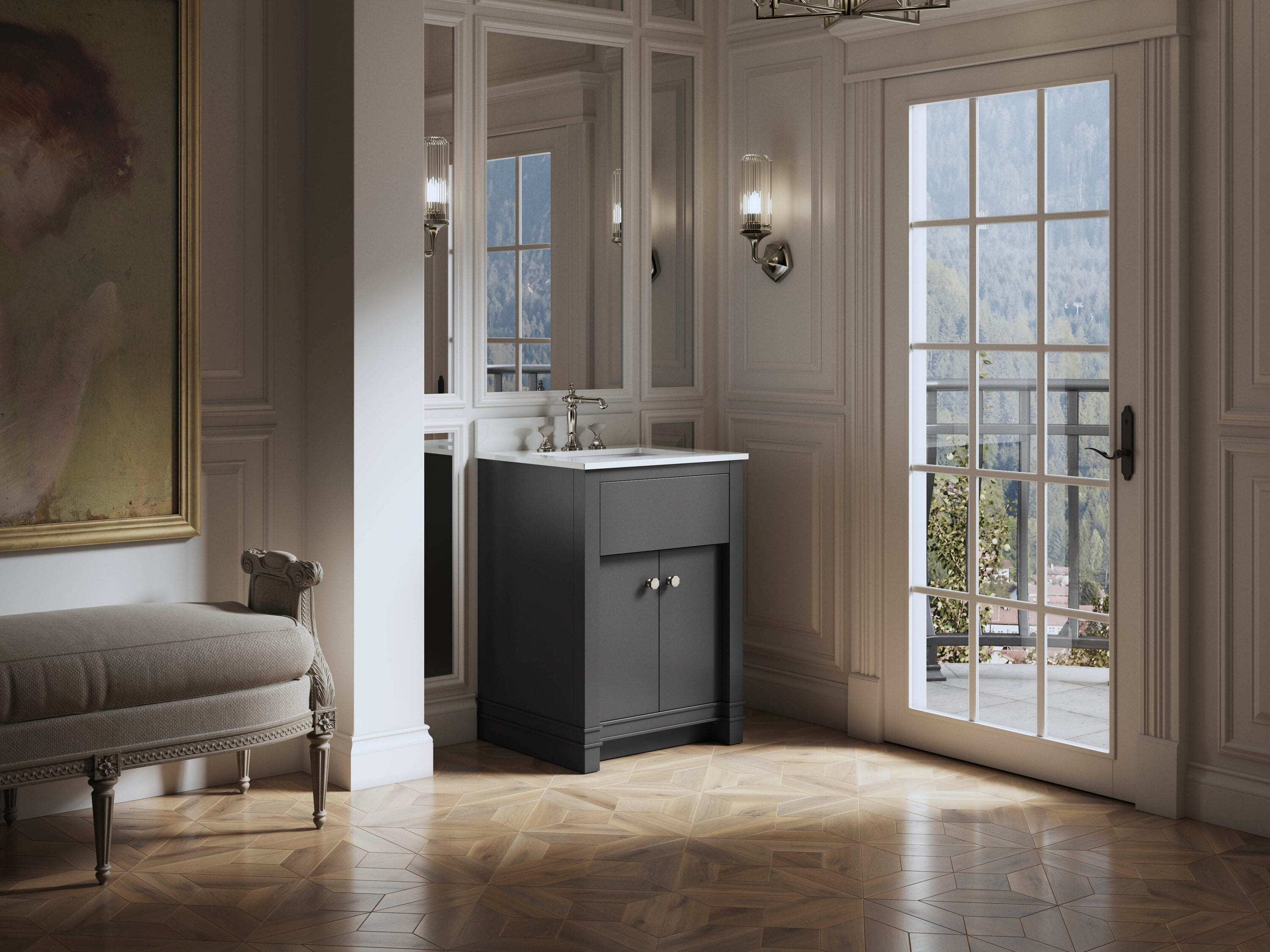 KOHLER 33264-DWG Alouette 24-in Ferrous Grey Undermount Single Sink Bathroom Vanity with White Quartz Top