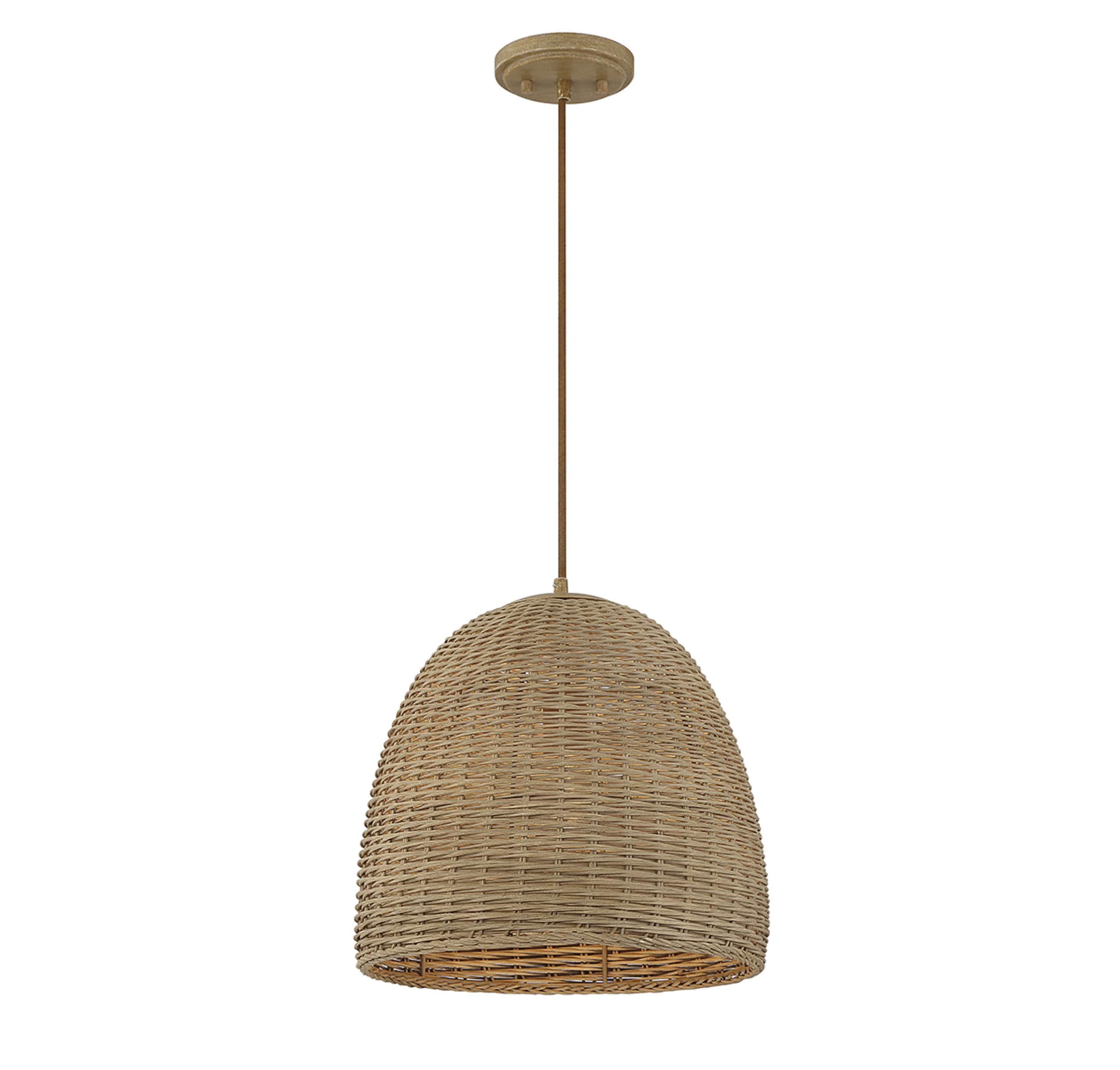 Natural Wicker Dome Pendant Light with Metal Frame
