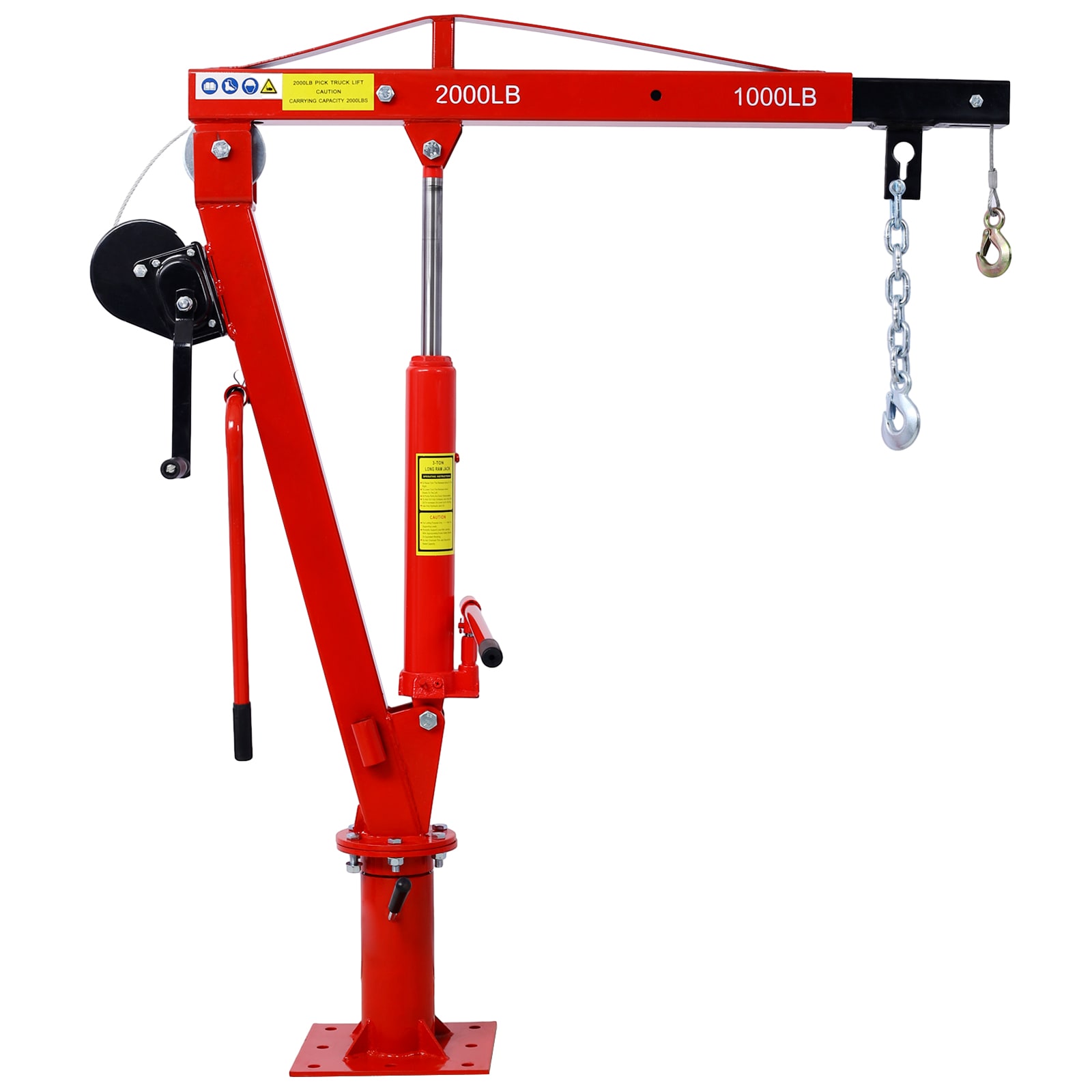 Kahomvis GH-QP214-041 Hydraulic Pickup Truck Crane with Hand Winch, Pickup Truck Bed Hoist Jib Crane- 2000-lbs Capacity Red