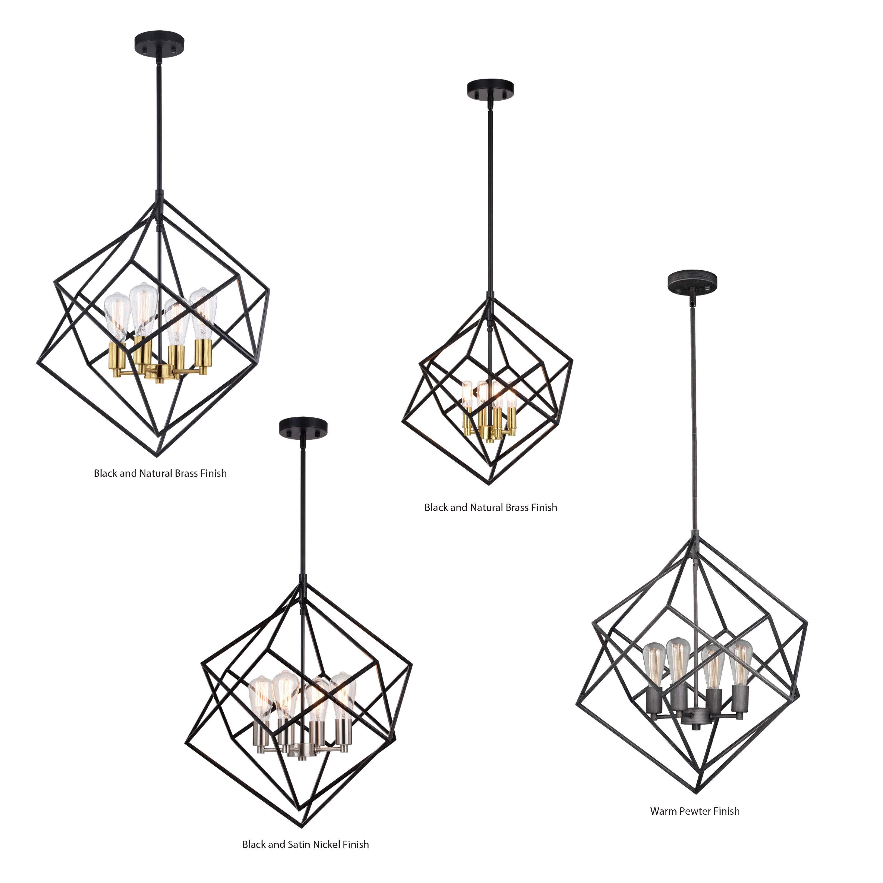 Contemporary 23.5" Satin Nickel & Black Geometric Pendant Light