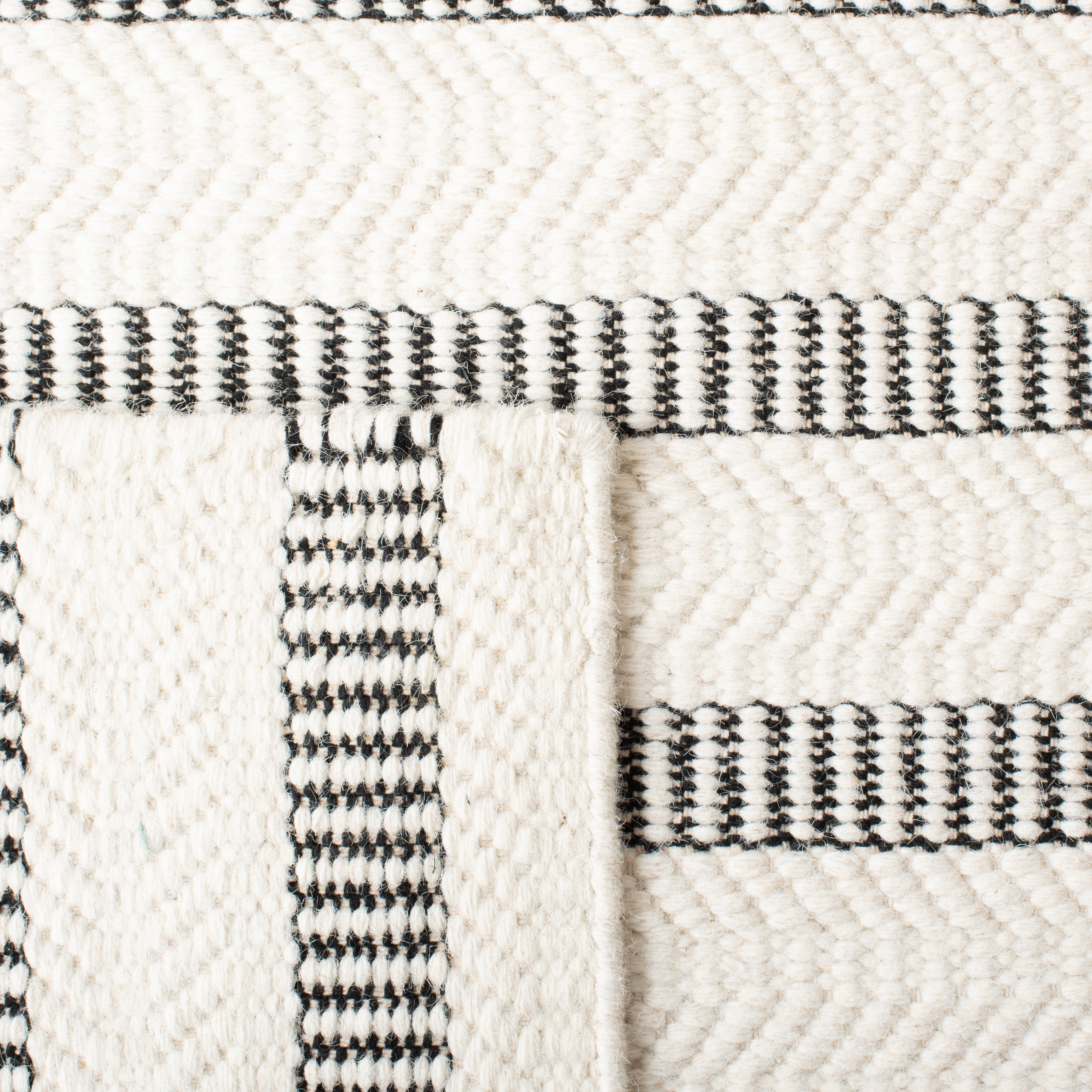 Black and Ivory Striped Wool 9' x 12' Handmade Rug