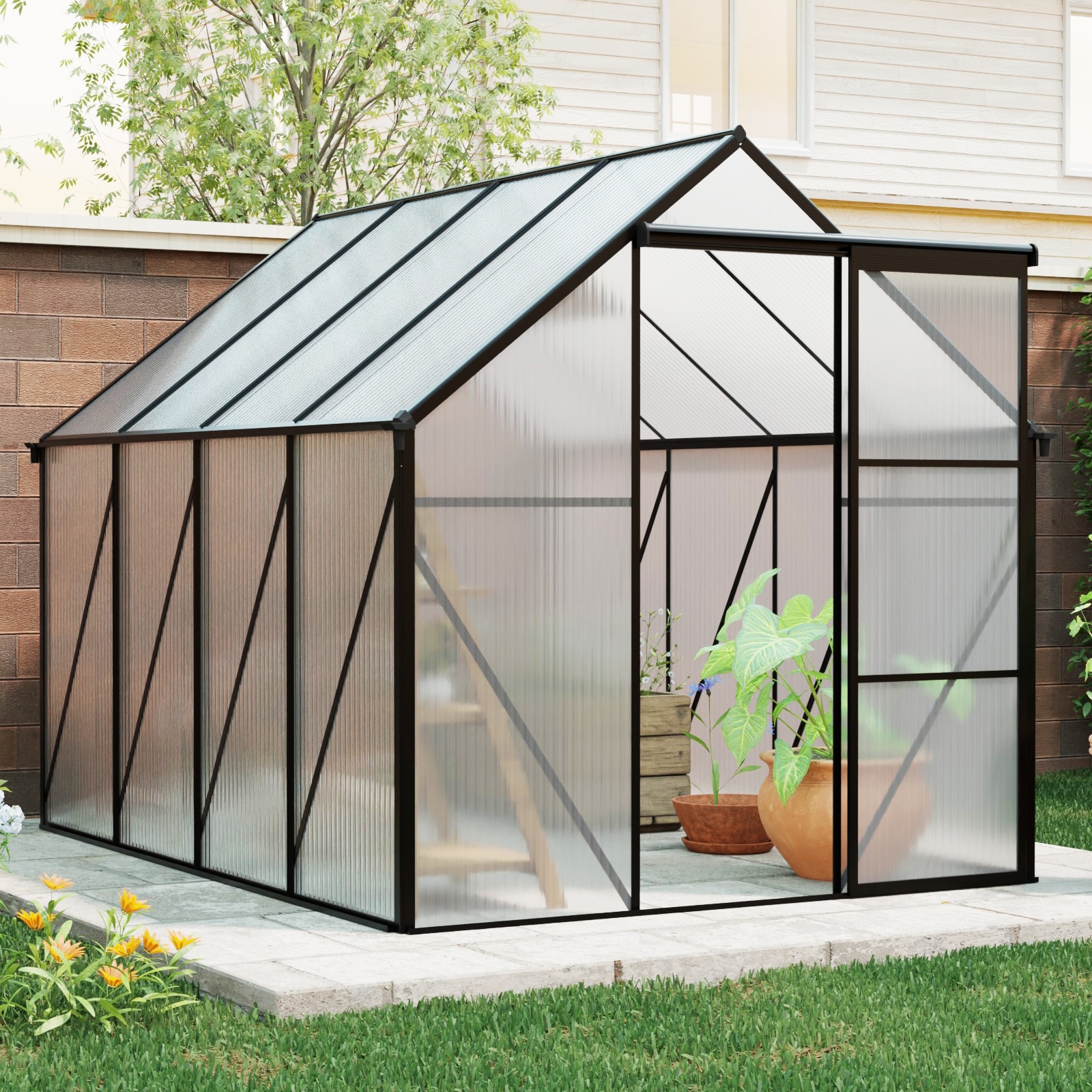 Mondawe MD-TP23AAB 8.2-ft L x 6.23-ft W x 6.4-ft H Black Greenhouse Kit