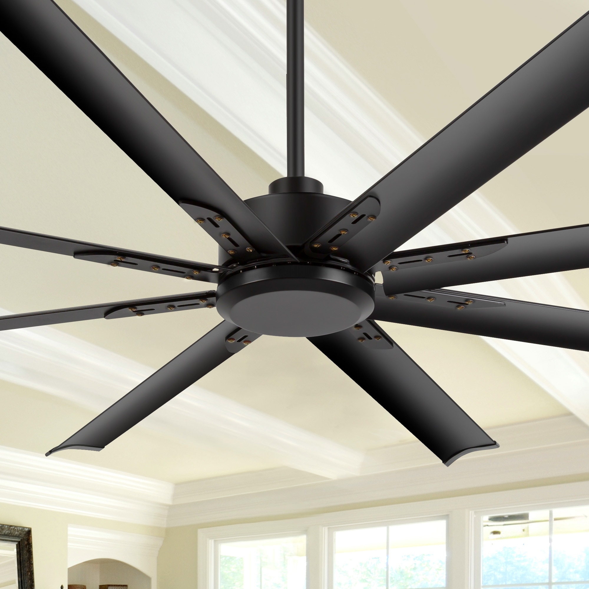 Breezary 72-in Matte Black with Black Aluminum Blades Ceiling Fan Without Light and Remote Control Included 8 -Blade
