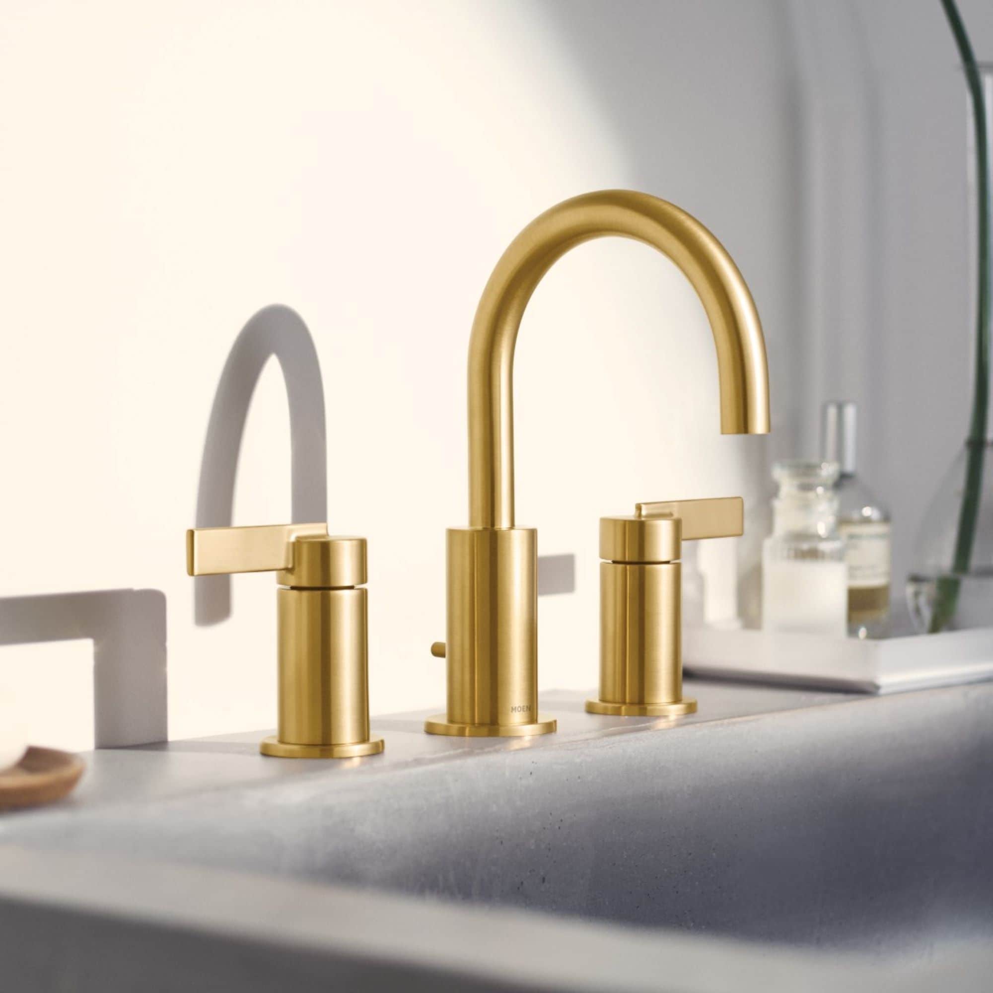Moen T6222BG Cia Brushed Gold Widespread 2-handle WaterSense High-arc Commercial/Residential Handle Bathroom Sink Faucet with Drain