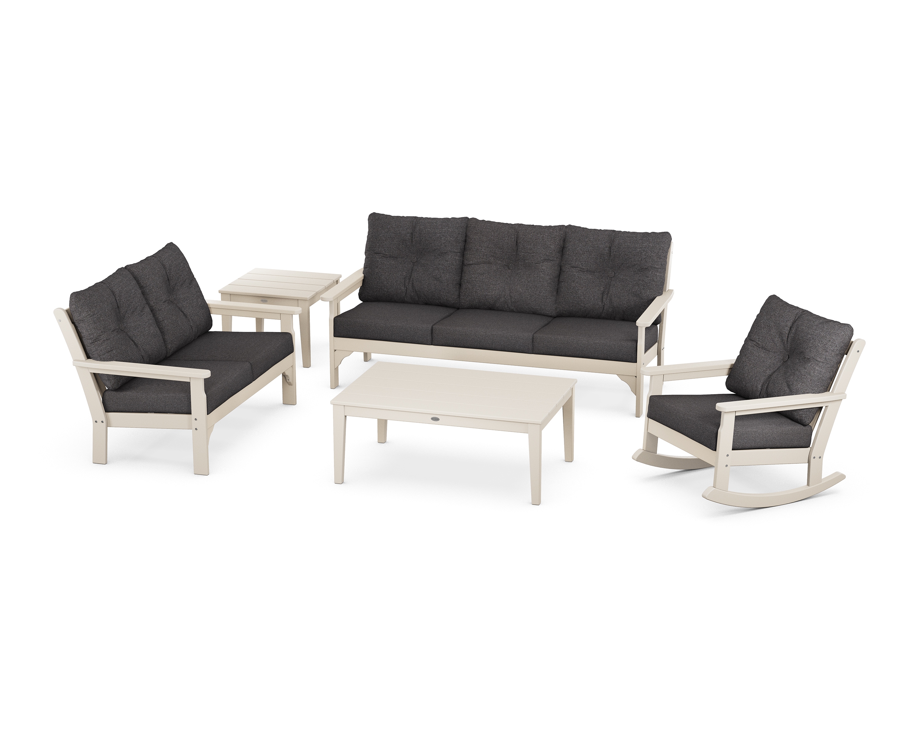 POLYWOOD PWS354-2-SA145986 Vineyard 6 -Piece Patio Conversation Set with Dark Gray Revolution Cushions