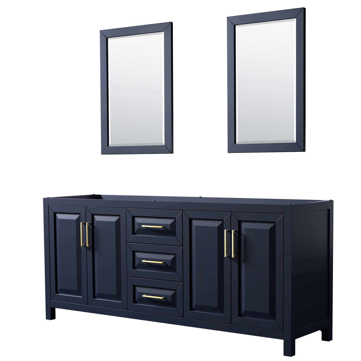 Wyndham Collection WCV252580DBLCXSXXM24 Daria 80-in Dark Blue with Brushed Gold Trim Bathroom Vanity Base Cabinet without Top (Mirror Included)