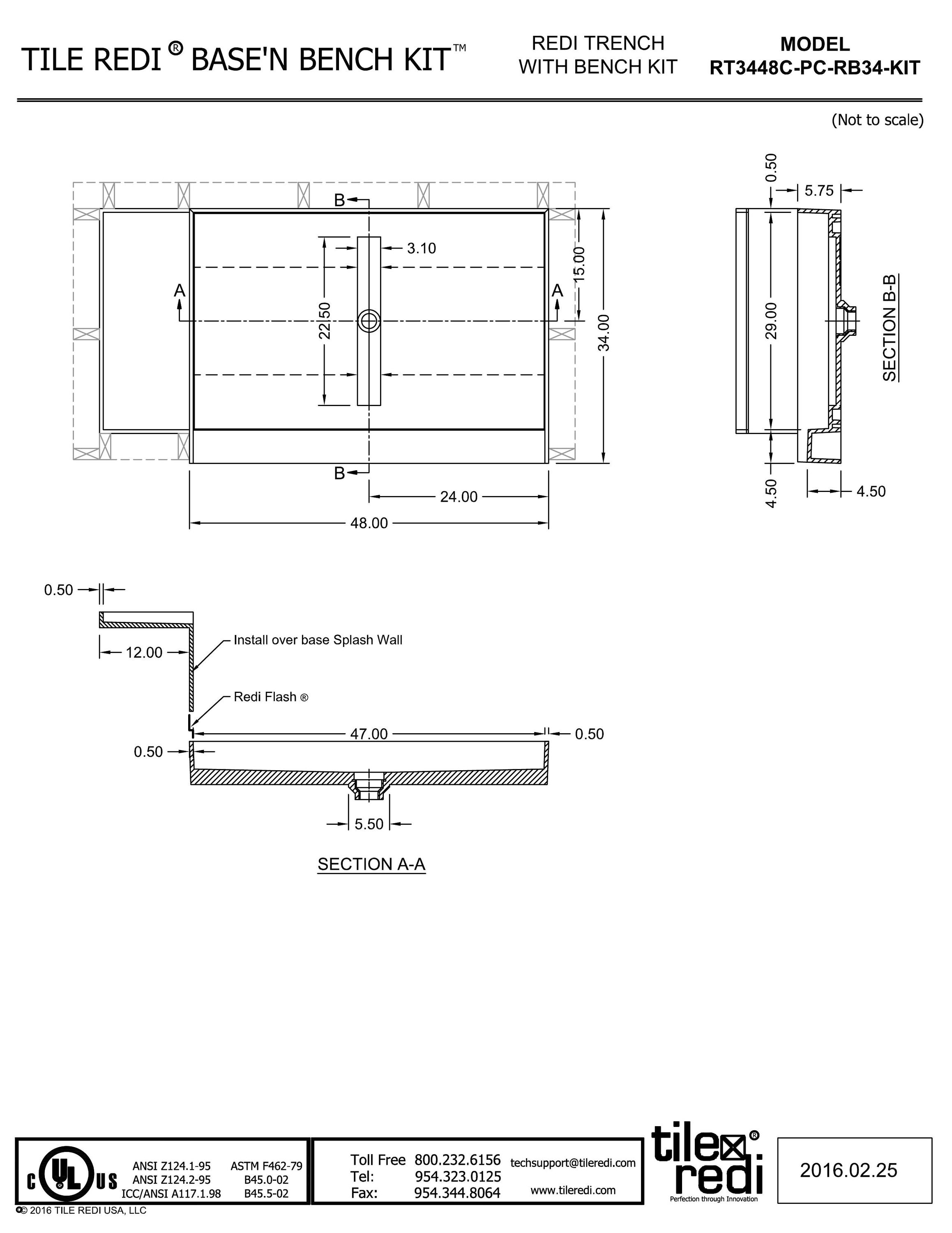 Tile Redi 34-in W x 60-in L x 17.75-in H Made For Tile Single Threshold ...