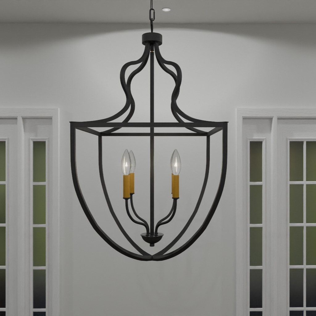 Quoizel QP6215MBK Keeley 4-Light Matte Black Traditional Geometric Led, Medium Hanging Pendant Light