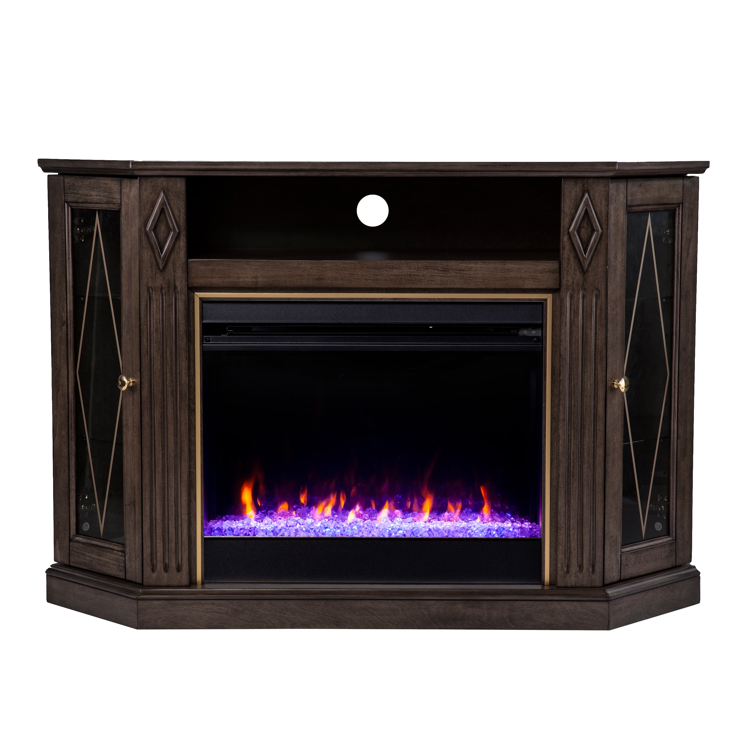 Southern Enterprises FC1137556 47.25-Inches W Light Brown with Gold Accents TV Stand with Fan-forced Corner or flat wall Electric Fireplace with Remote Control Included