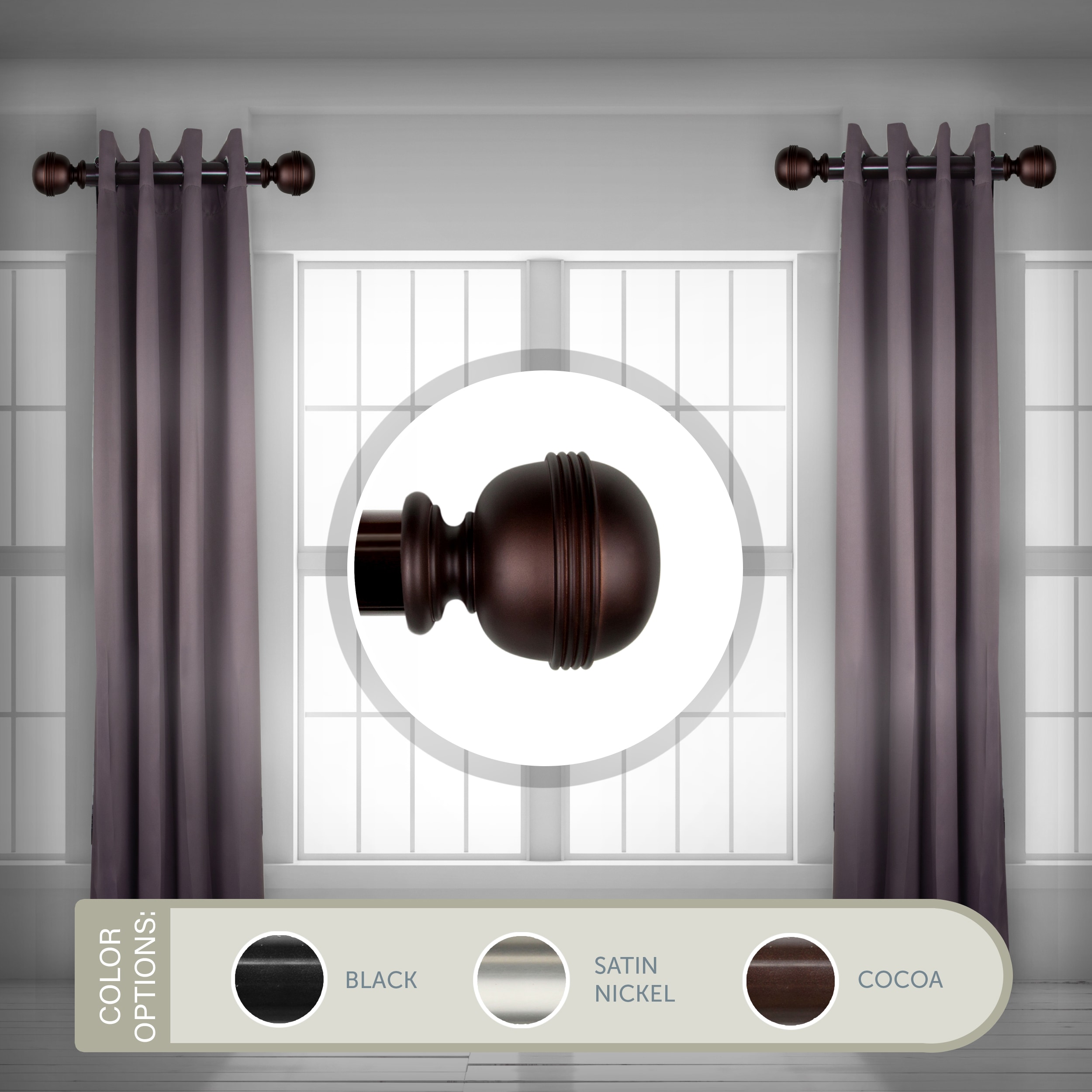 Hart & Harlow LO-SIDE150-26-7 Jackson 1.5-in 12-in to 20-in Cocoa Steel Side curtain rod with Finials