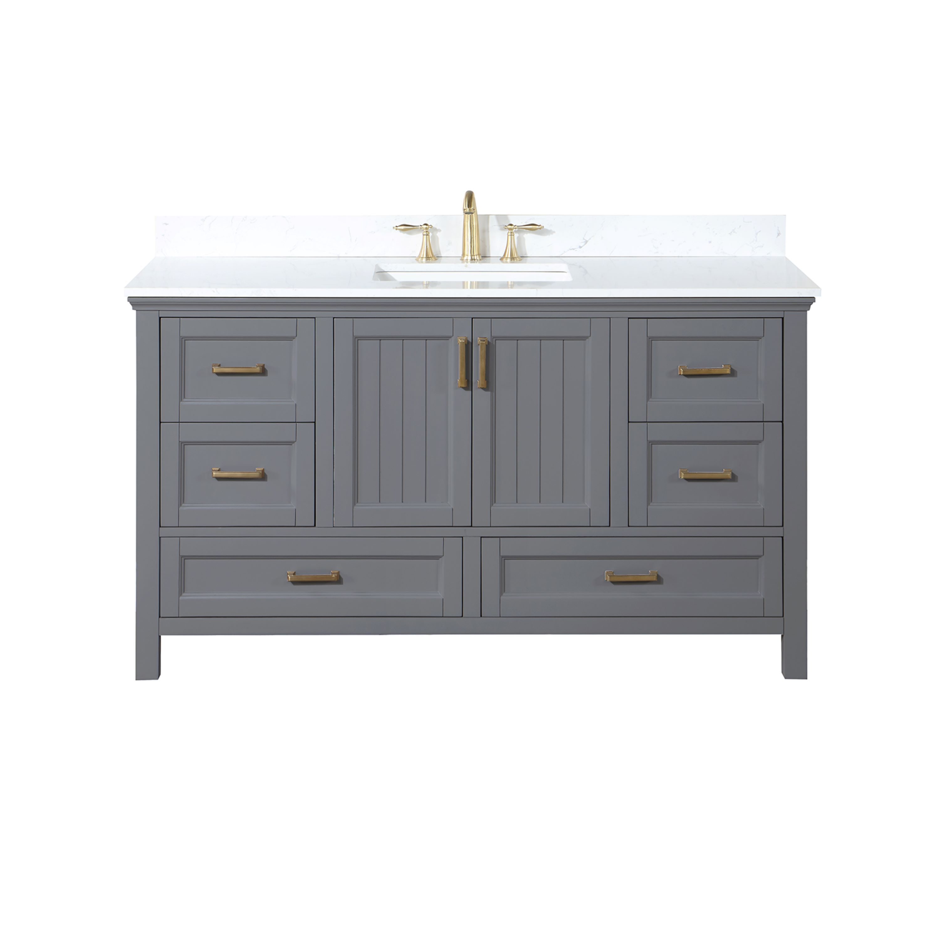 Altair 538060S-GR-AW-NM Isla 60-in Gray Undermount Single sink Bathroom Vanity with Aosta White Engineered marble Top
