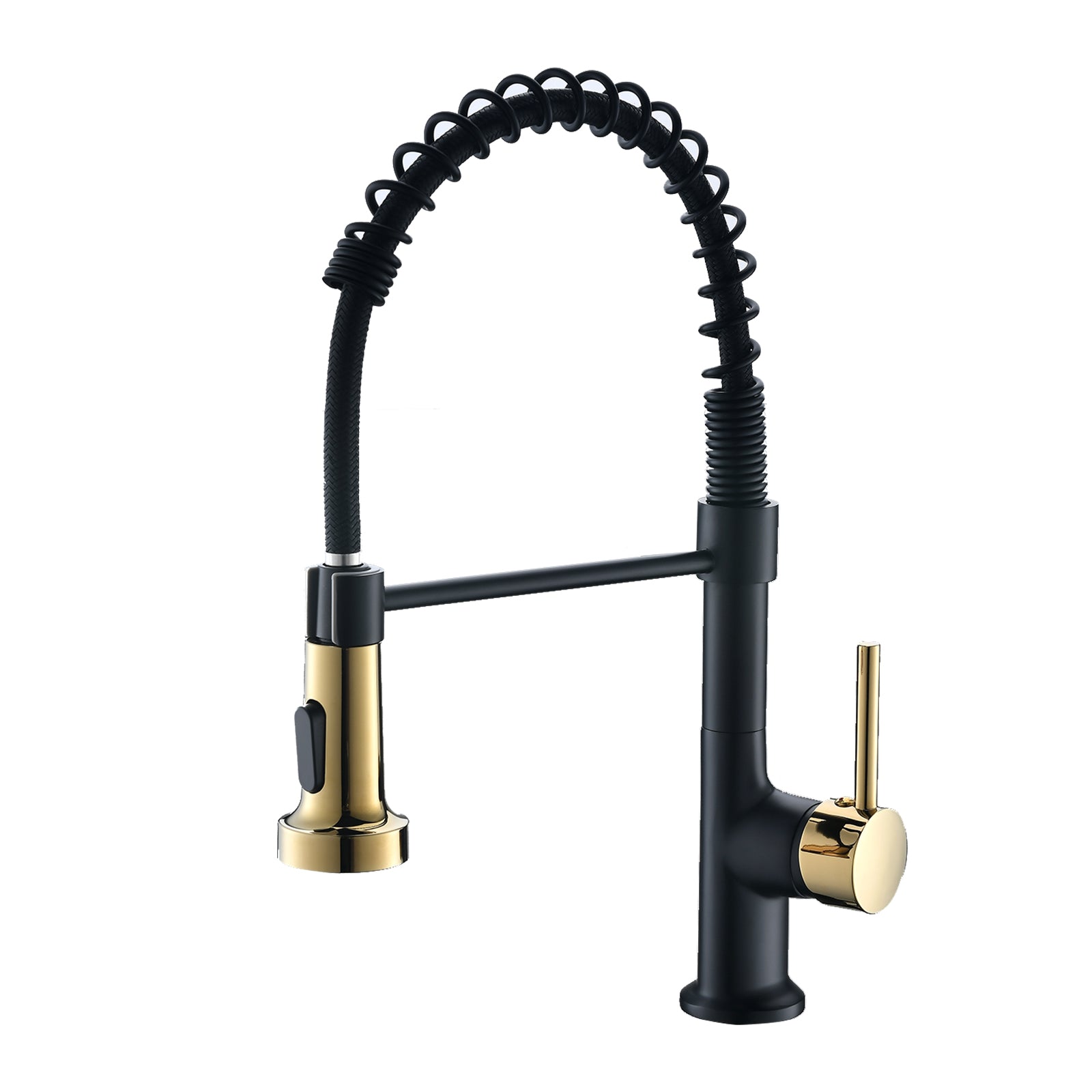 Boyel Living BM2135BG-1P Matte Black with Gold Single Handle No Sensor Gooseneck Pull Down Sprayer Kitchen Faucet