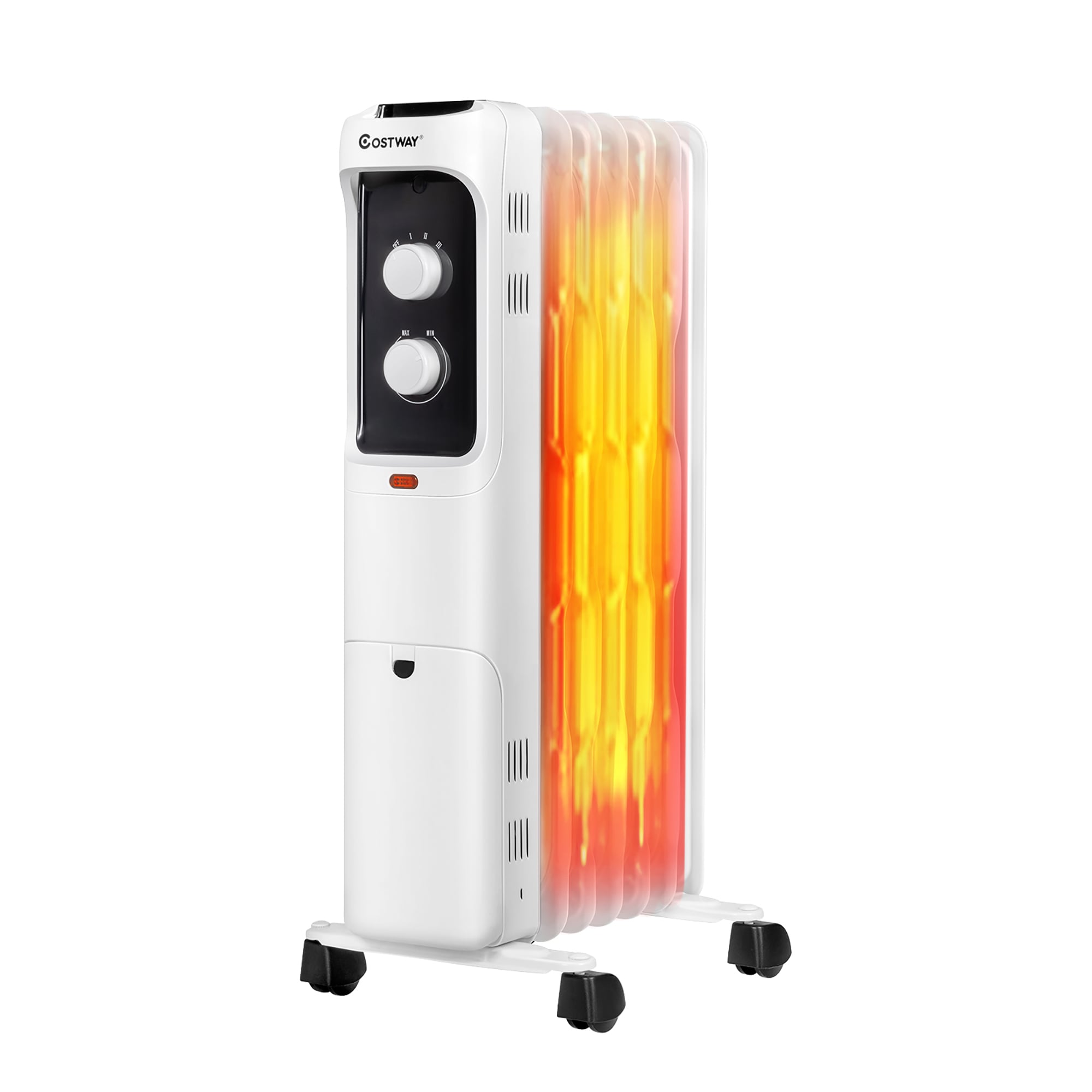 Goplus EP24919US-WH Up to 1500-Watt Oil-filled Radiant Cabinet Indoor Electric Space Heater with Thermostat and Remote Included