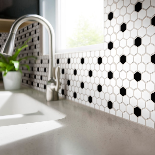 American Olean Alameda Satin White 3-in x 6-in Glazed Ceramic Honeycomb Mosaic Wall Tile Sample American Olean Alameda Satin White 3-in x 6-in Glazed Ceramic Honeycomb Mosaic Wall Tile Sample
