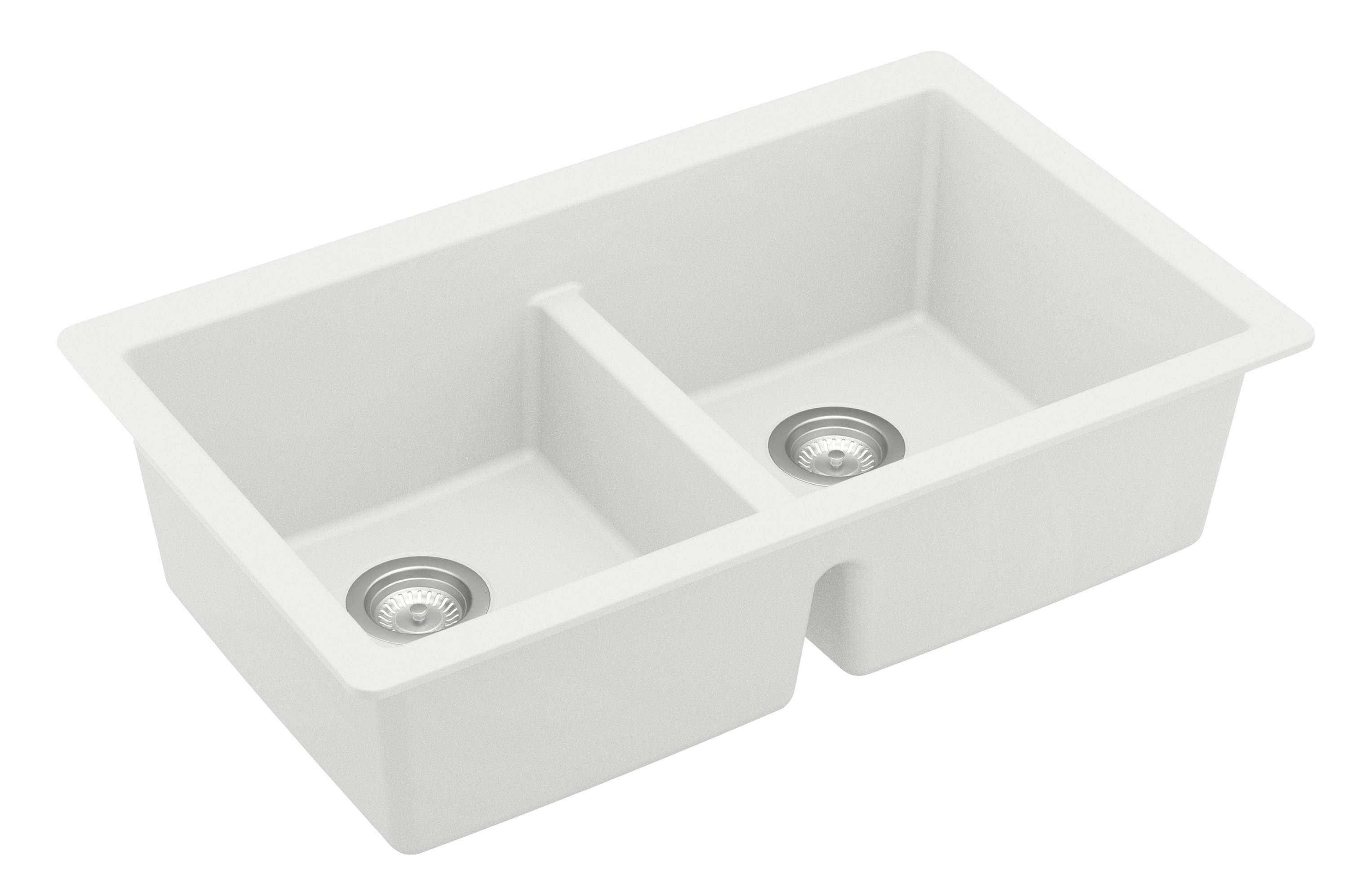 Karran QU-810 32 Undermount Double Equal Bowl Quartz Kitchen Sink in Concrete