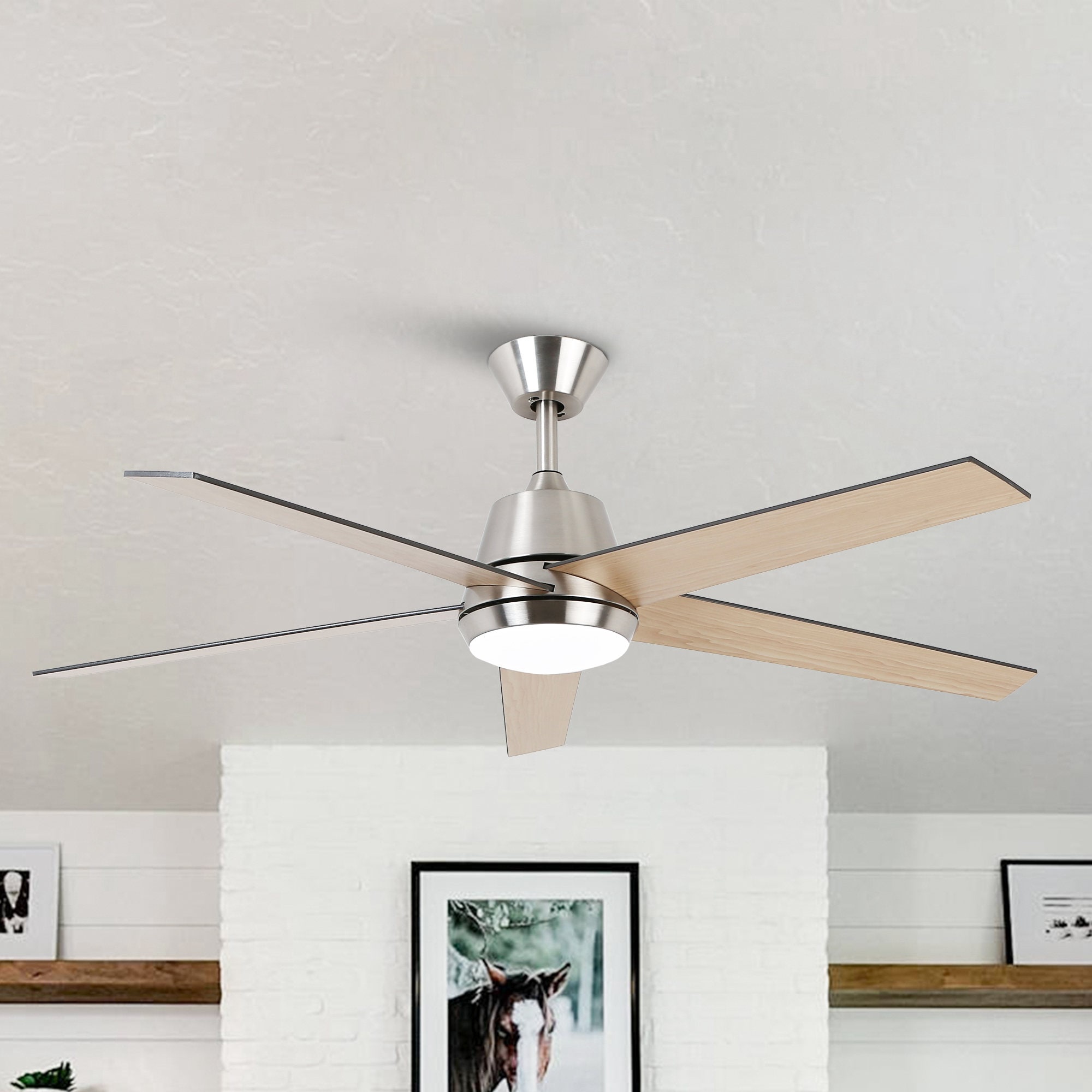 VACZON VZA01W109ABN 52-in Integrated LED Brushed Nickel with Gray Blades Ceiling Fan With Light and Remote ( 5 -Blade )