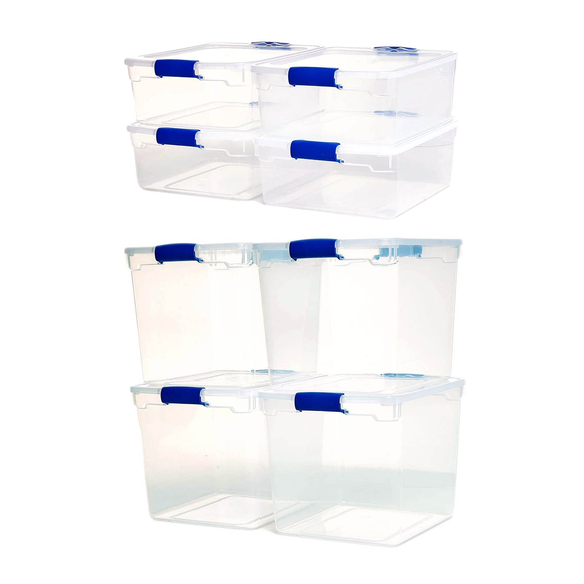  HOMZ 7.5 Quart Clear Plastic Stackable Storage Container Tote  with Secure Latching Lid for Home and Office Organization, 5 Pack