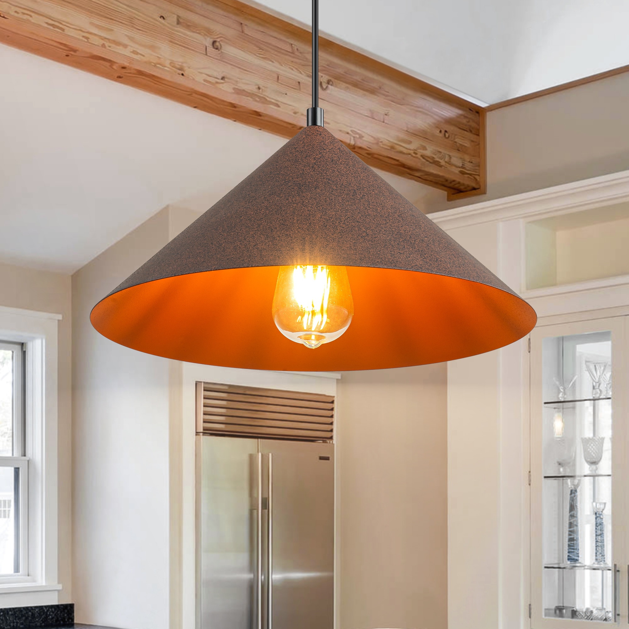 EDISLIVE Y81010000060578 1 -Light Rust Farmhouse Cone Small Hanging Pendant light
