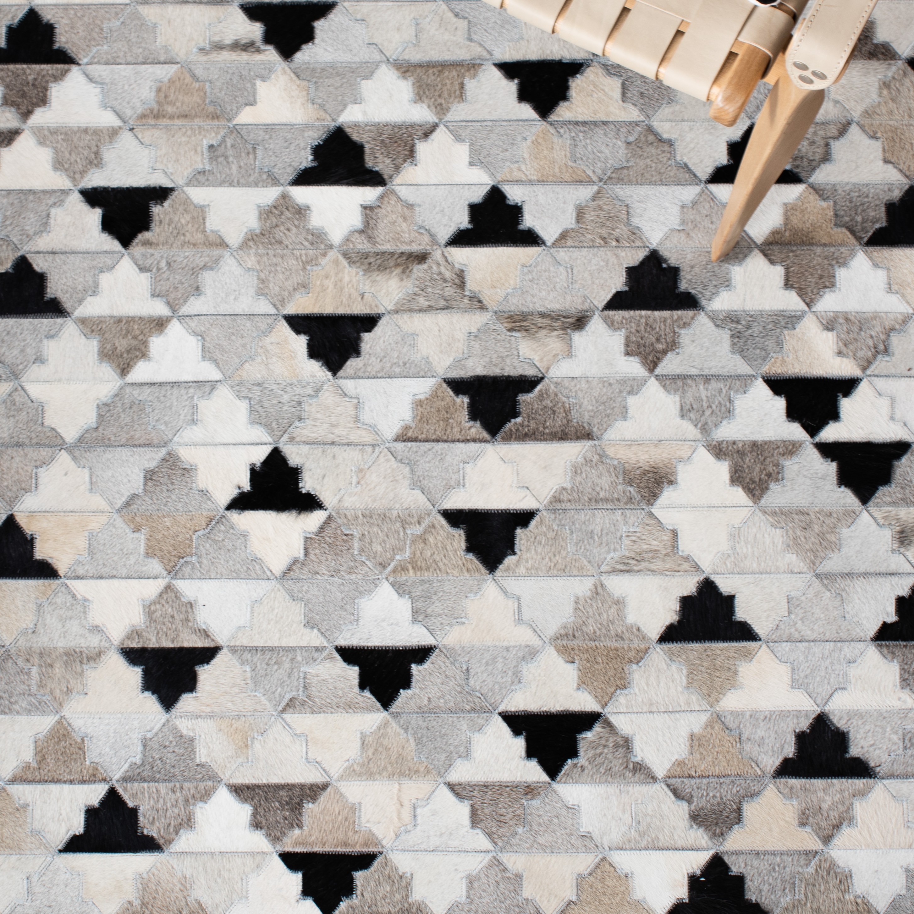 Gray Geometric Flat Woven Cowhide Runner Rug 2'3" x 9'