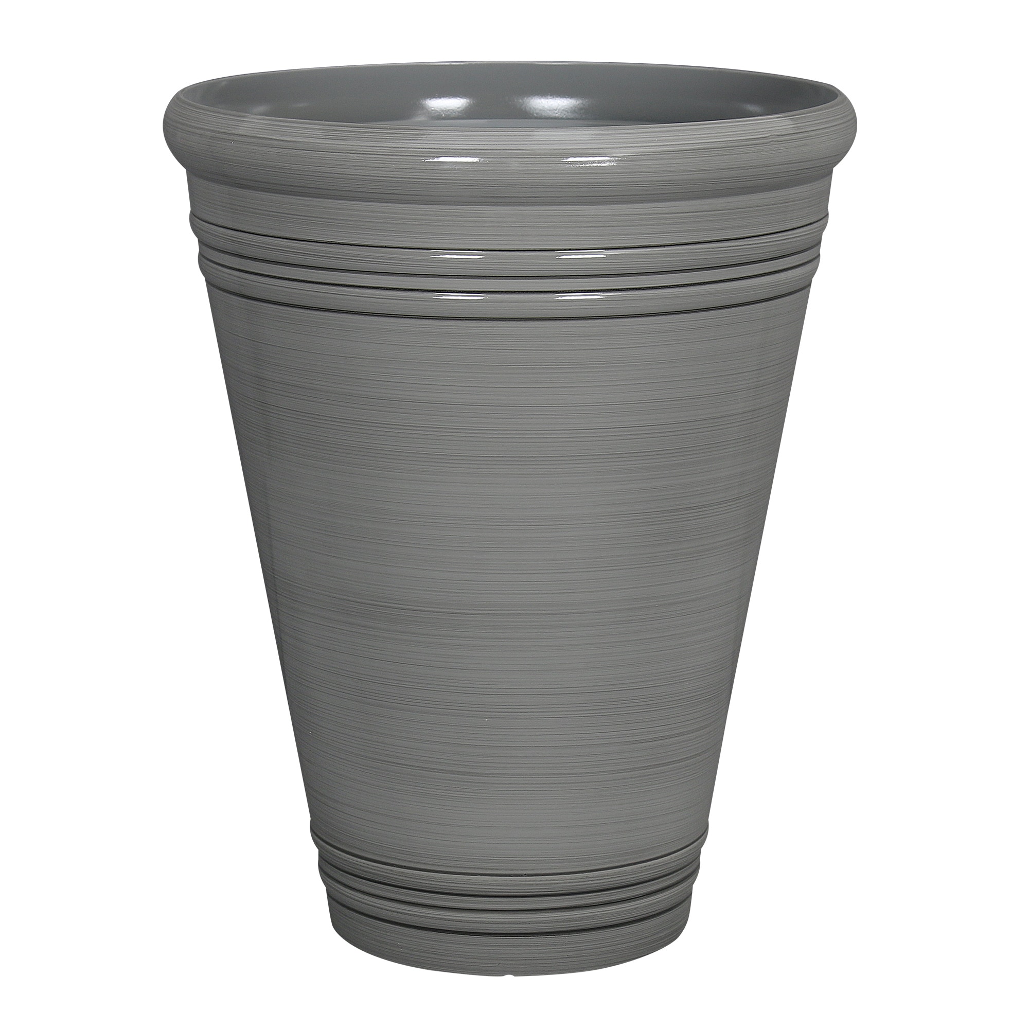 Style Selections PLGZ416BYG Round 14.96-in W Large Gray Resin Contemporary/Modern Indoor/Outdoor Planter With Drainage Holes