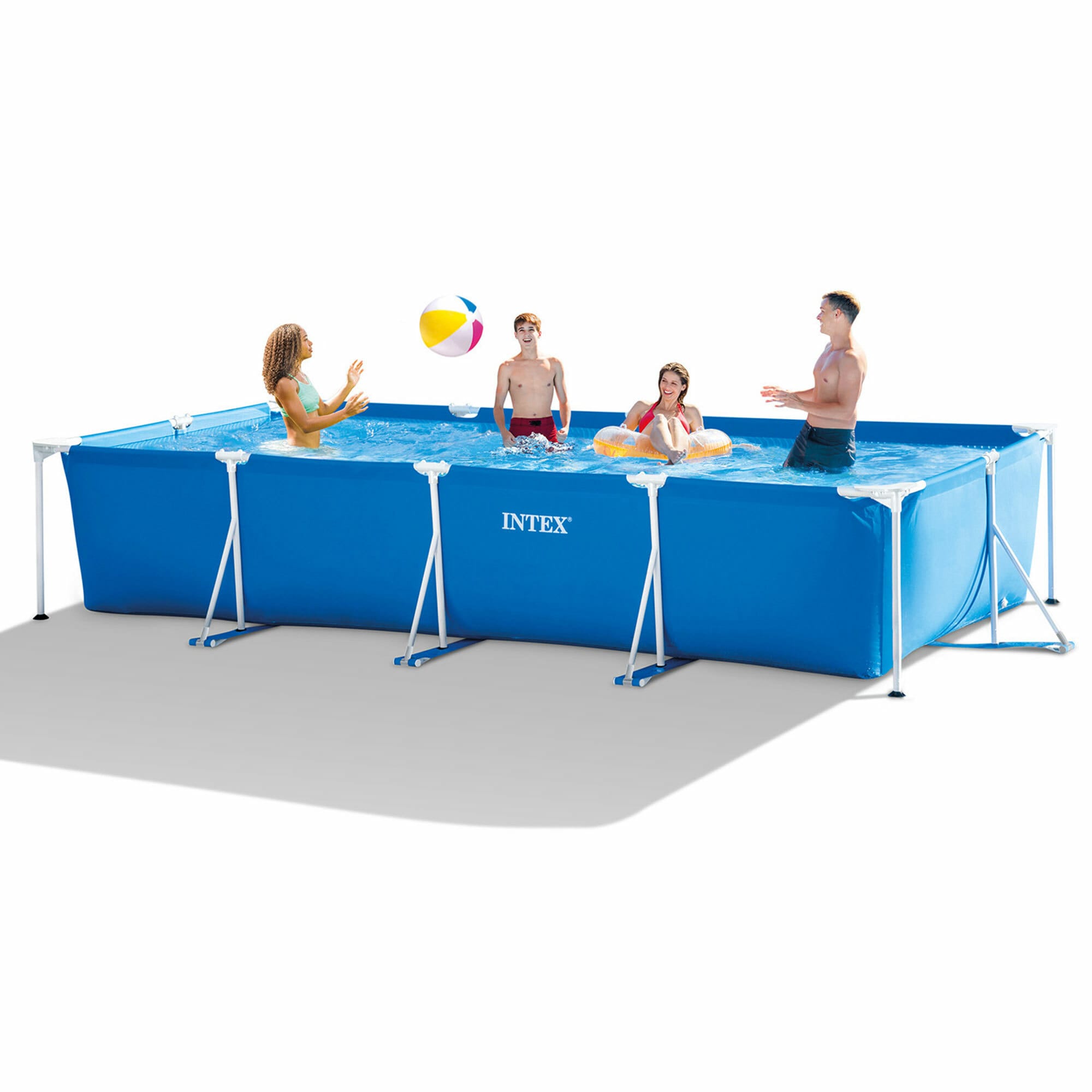 Intex 14.75-ft x 7.3-ft x 33.9-in Metal Frame Rectangle Above-Ground Pool  with Ground Cloth in the Above-Ground Pools department at