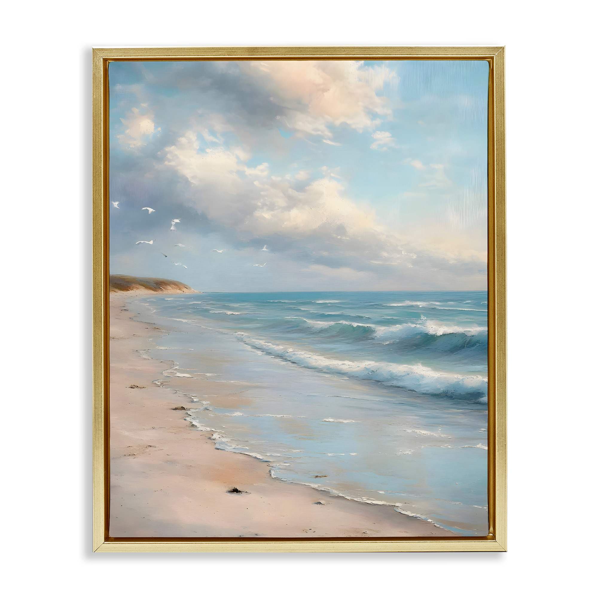 Stupell Industries BT-712-FFG-16X20 Where Seagulls Fly Beach View Gold Framed Floater Canvas Wall Art By Franklyn Gregory 17 x 21