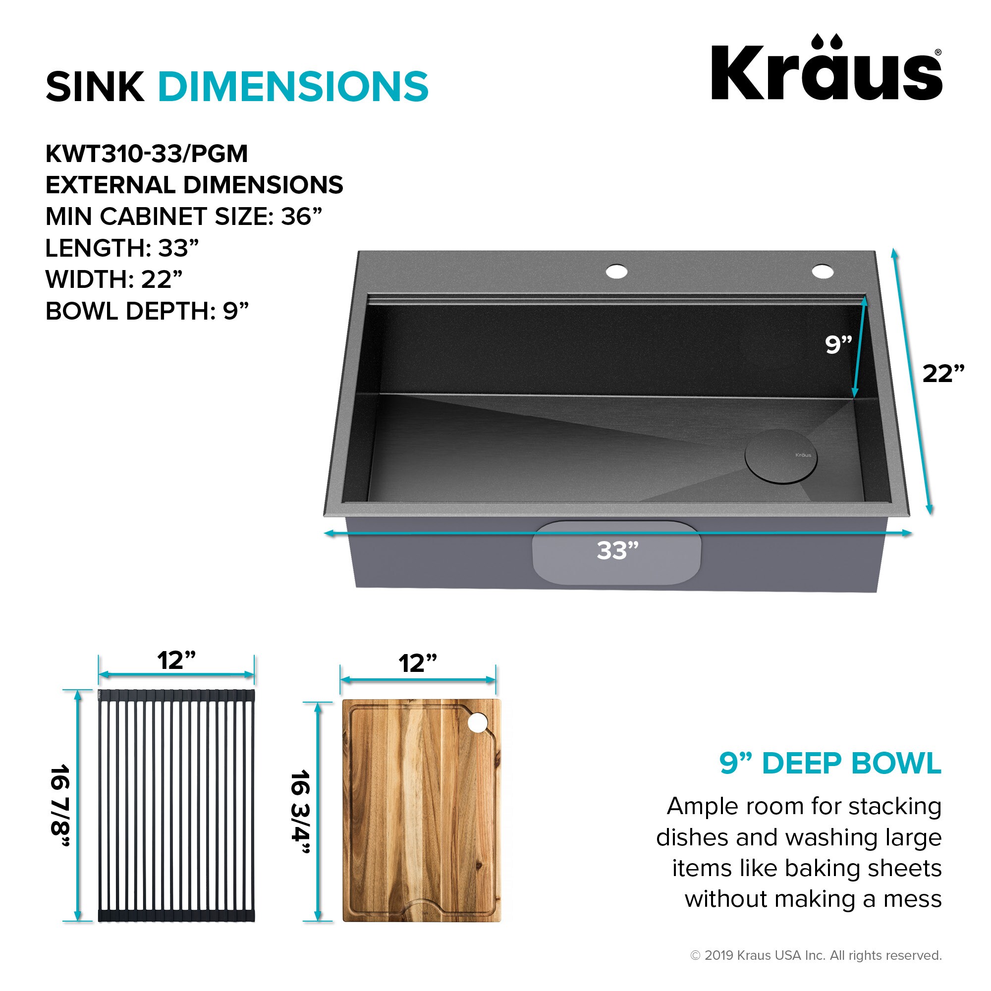 Kraus Kore Dual Mount 33 In X 22 In Pvd Black Stainless Steel Single