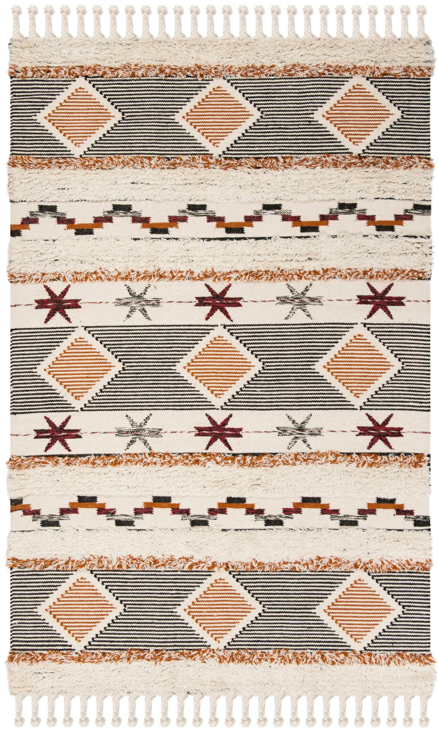 Hand-Knotted Geometric Black Wool Area Rug, 6' x 9'