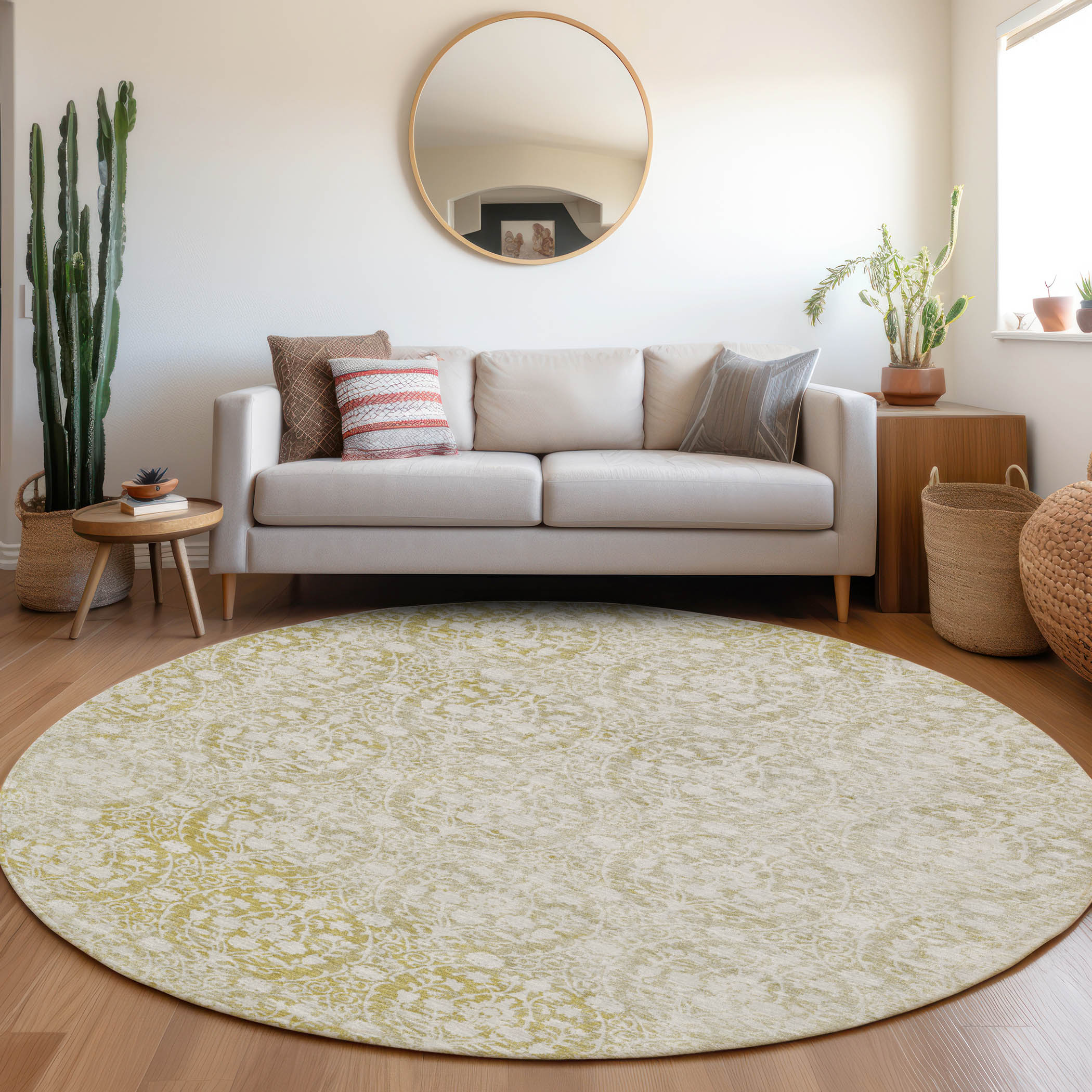 Addison Rugs ACN1231GO8RO Chantille ACN1231GO 8 x 8 (ft) Polyester Gold Round Indoor/Outdoor Geometric Machine washable Area rug