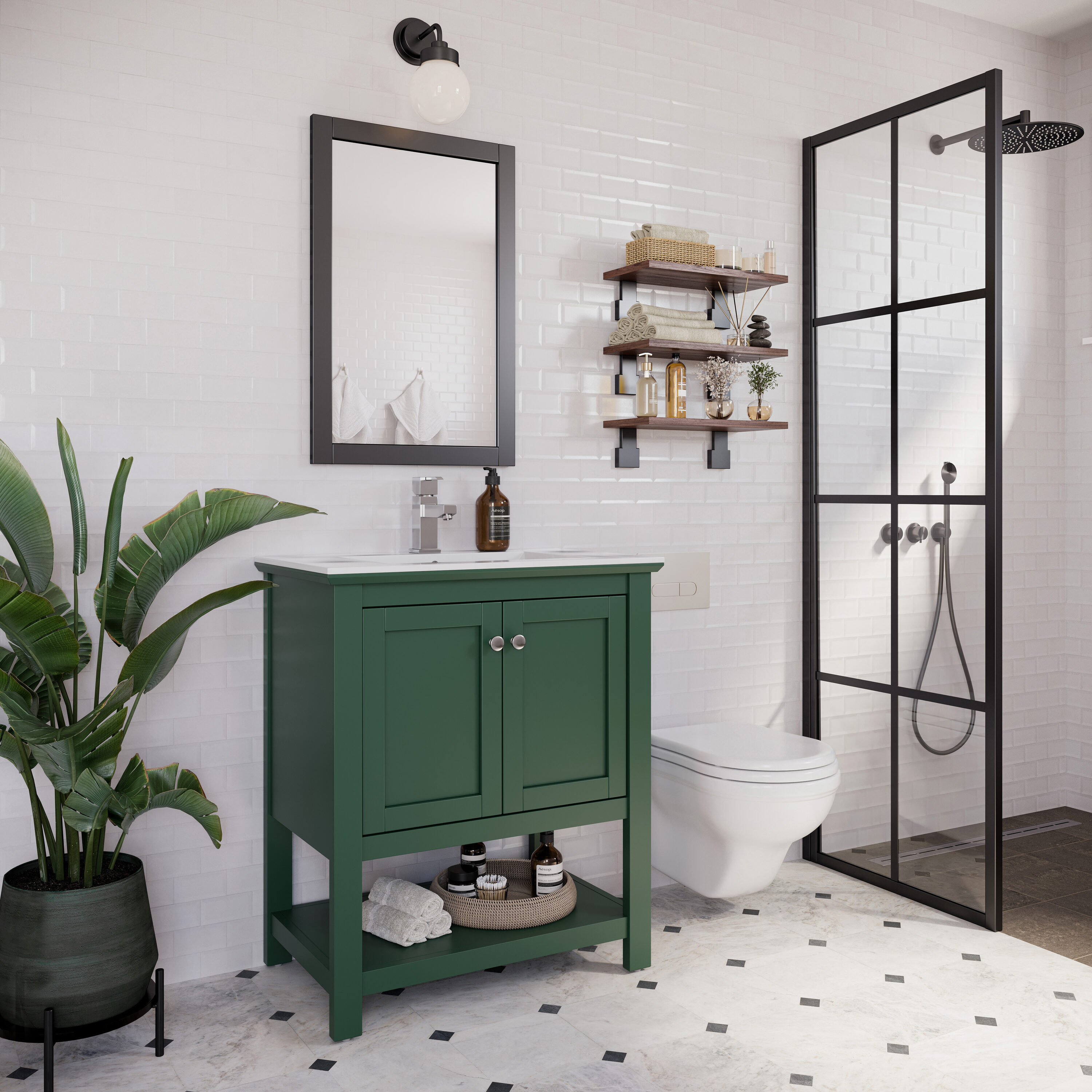 Fresca FCB2305GRN-I Manchester 30-in Dark Green Single Sink Bathroom Vanity with White Ceramic Top