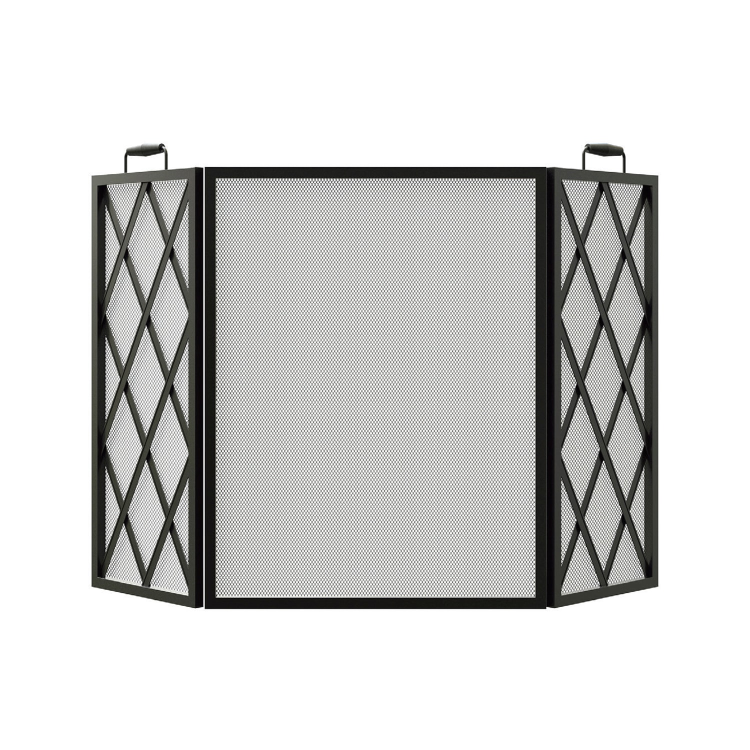 48-in-black-steel-3-panel-diamond-fireplace-screen-15185-at-lowes