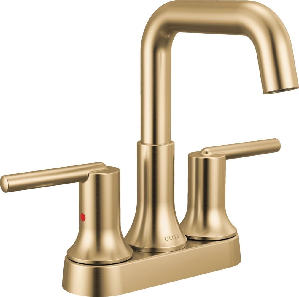 Delta 2554-CZMPU-DST Trinsic Champagne Bronze 4-in centerset 2-handle WaterSense High-arc Commercial/Residential Handle Bathroom Sink Faucet with Drain with Deck Plate