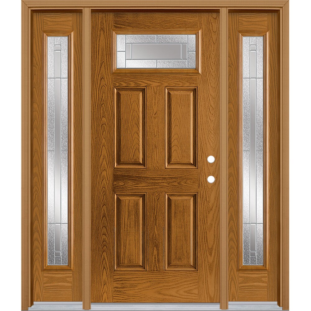 Masonite 3419785 Focus 64-in x 80-in x 4-9/16-in Fiberglass 1/4 lite Left-hand inswing Oakcrest Stained Prehung Front Door with Sidelights with Brickmould Insulating core