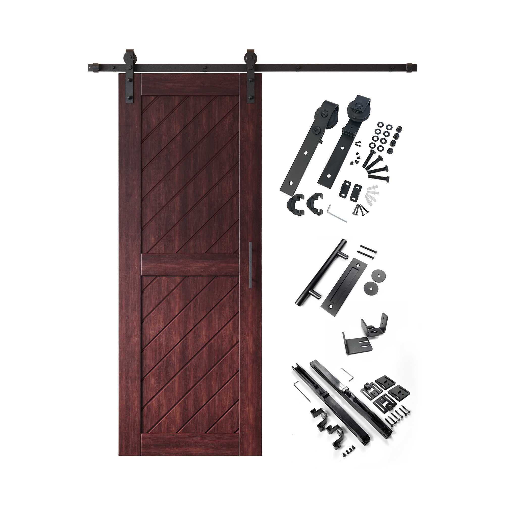 HOMACER YT1H054C-XT1-2680-RD 26-in x 80-in Red Mahogany Prefinished Non-standard Pine Wood Solid core Single Barn Door (Hardware Included)