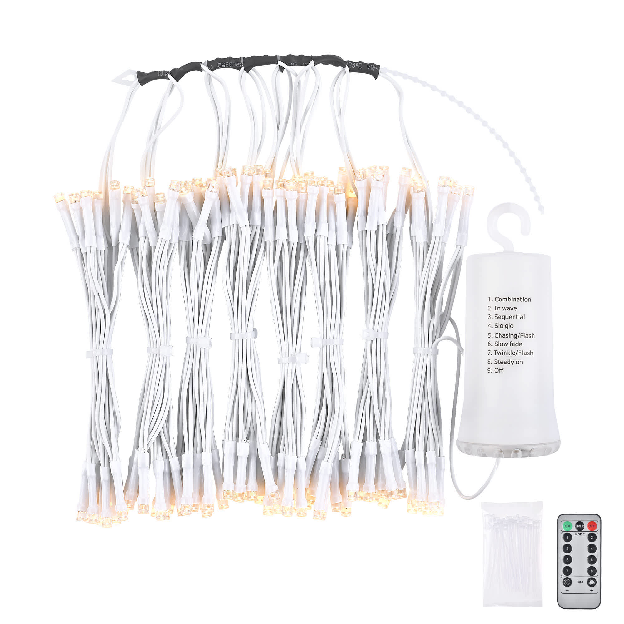 Yescom 07USL010-10FTB-WM-LO Patio Umbrella Solar String Light with Remote Control Timer Fit 8-Rib 8/9/10 Ft Outdoor Shade 128 LED Warm White