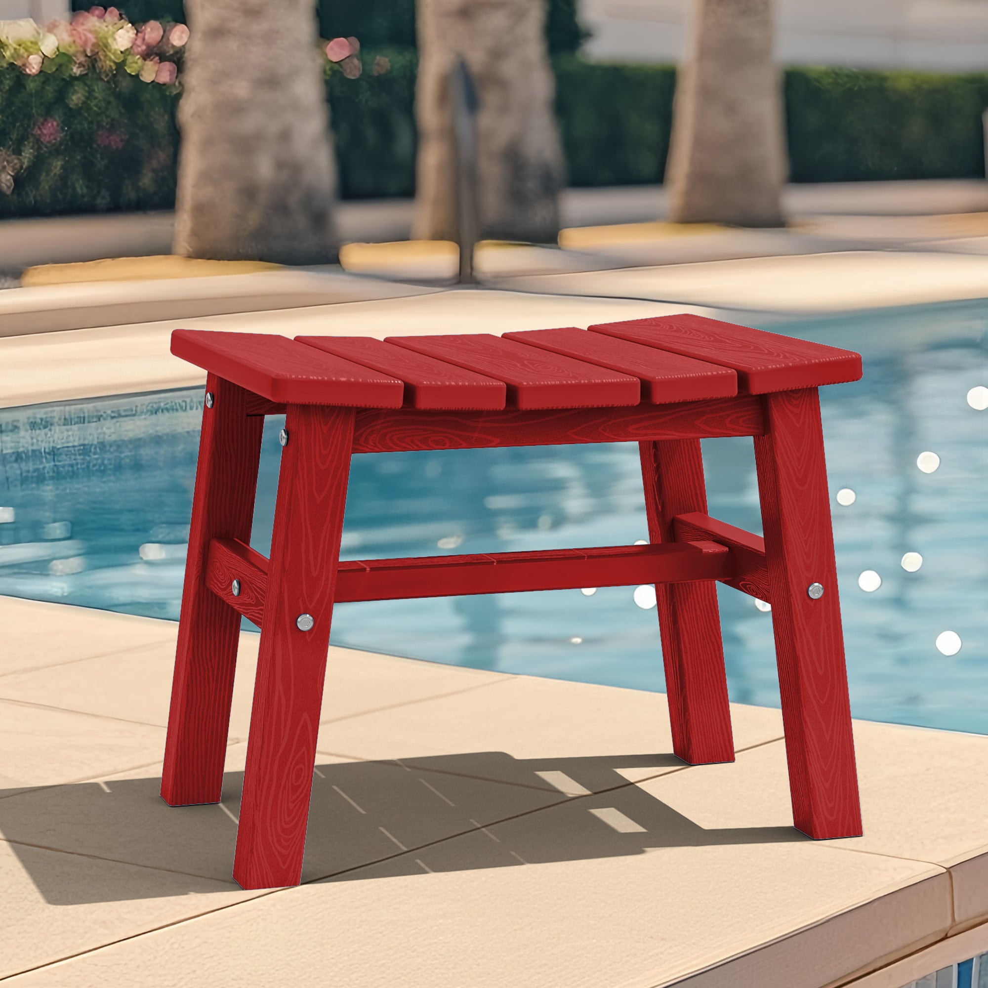 JEAREY JJGJD-DR HDPE Outdoor Footrest Sturdy Portable and Maintenance Free Dark Red HDPE Ottoman