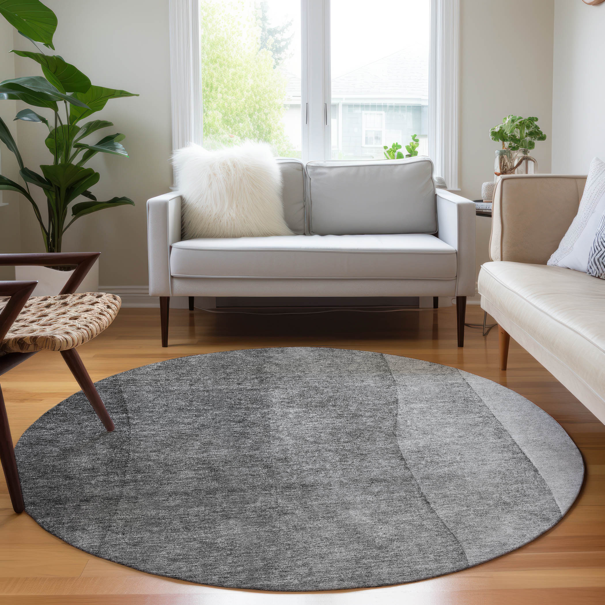 Addison Rugs ACN625GY8RO Chantille ACN625GY 8 x 8 (ft) Polyester Gray Round Indoor/Outdoor Geometric Machine washable Area rug