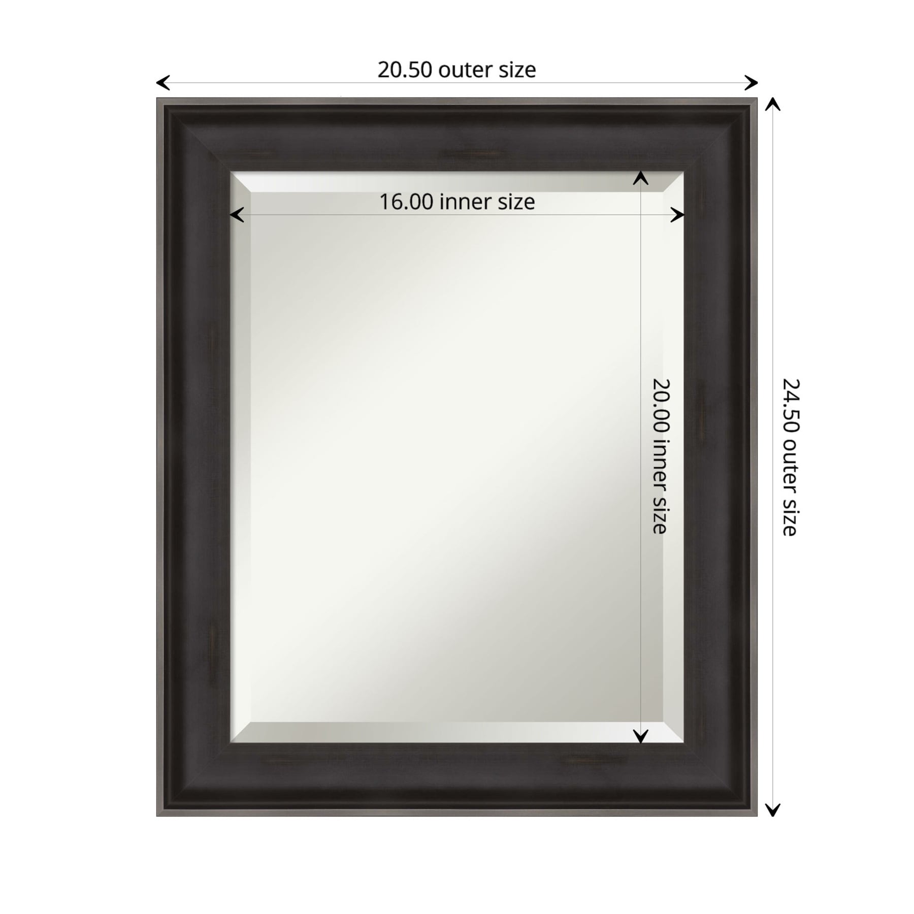Rectangular Charcoal and Silver Wood Bathroom Vanity Mirror