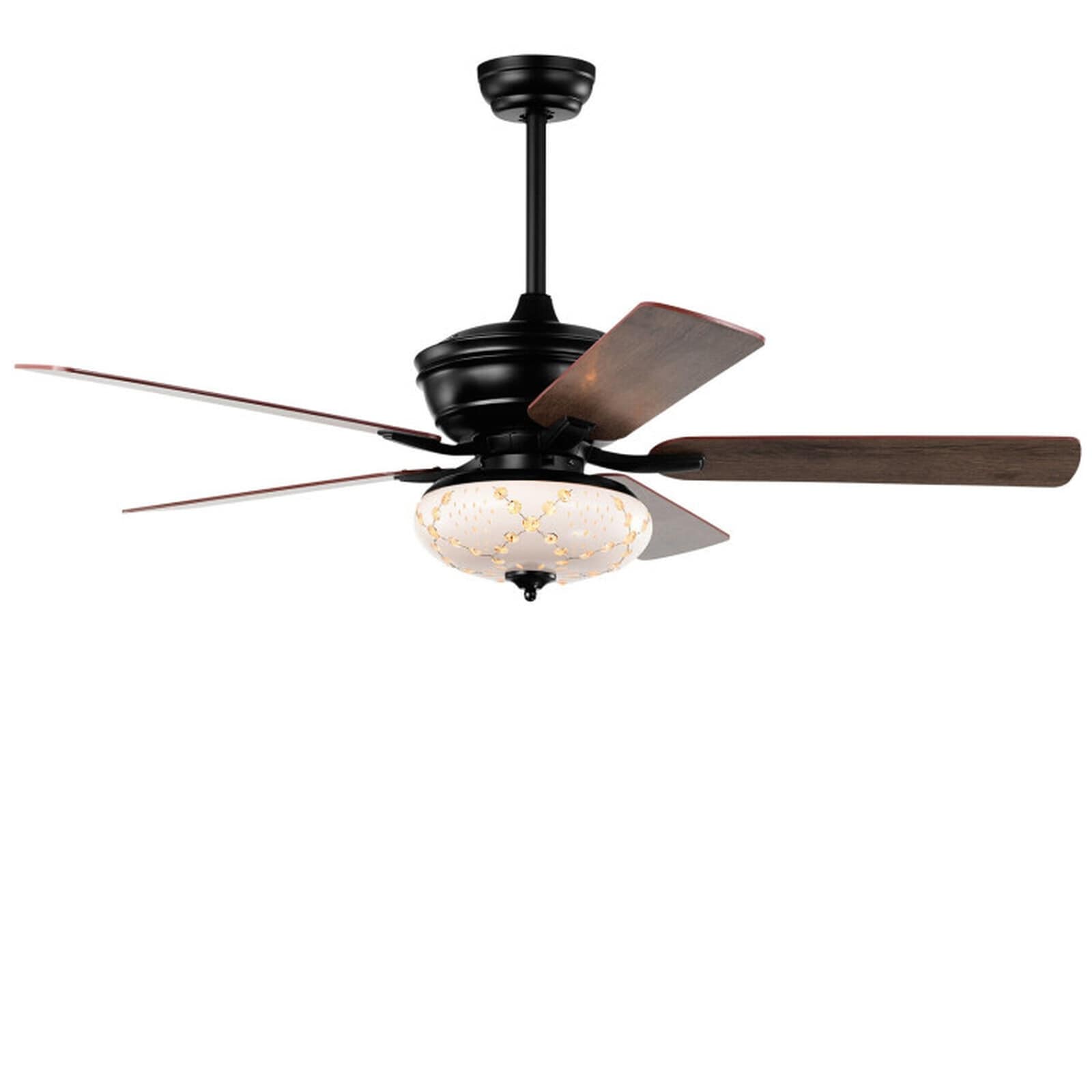 SUGIFT 52-in Walnut Wood Retro Ceiling Fan with Remote Light and 5