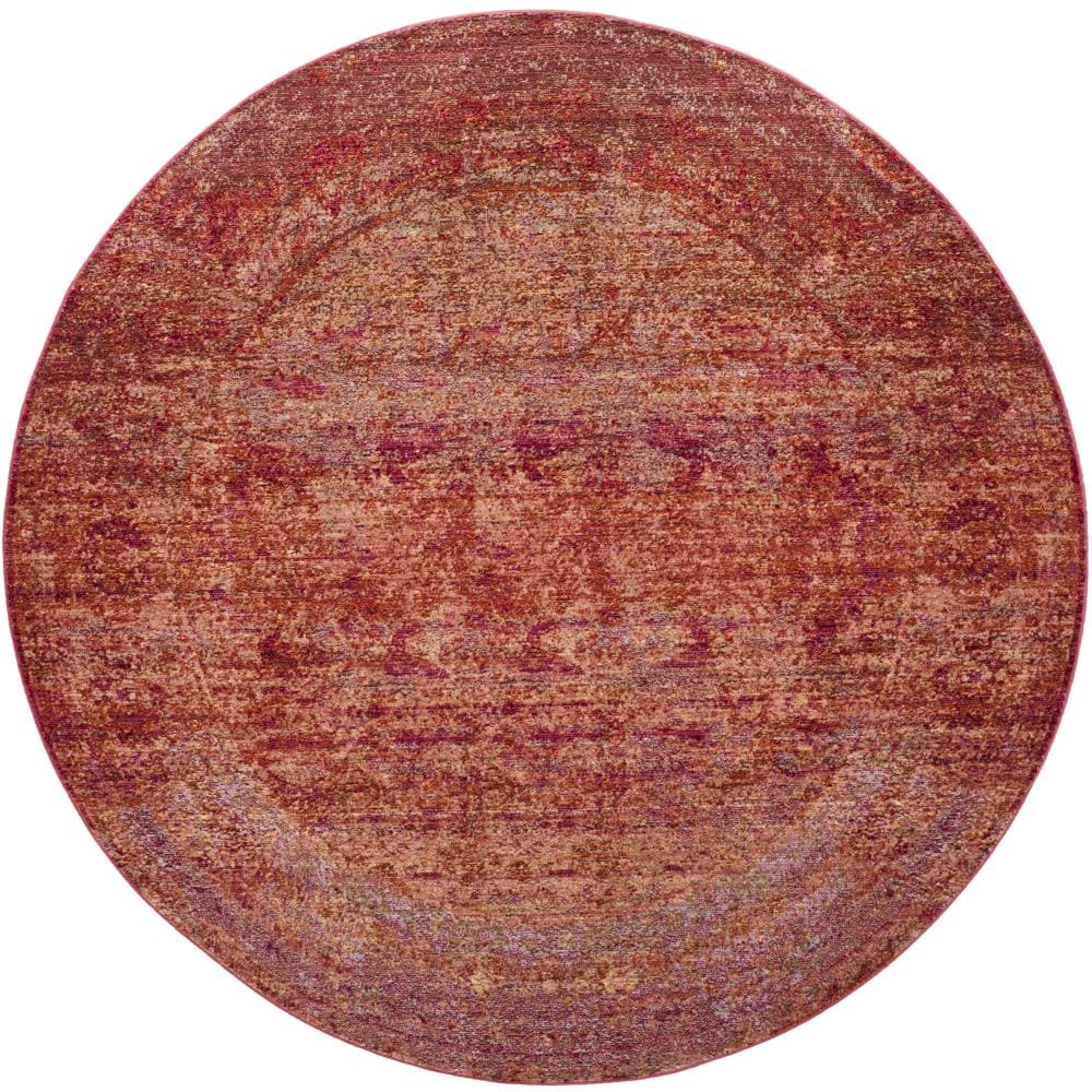Safavieh MYS920P-7R Mystique Hombre 7 x 7 (ft) Loomed Polyester Rust/Multi Round Indoor Distressed/Overdyed Vintage Area rug