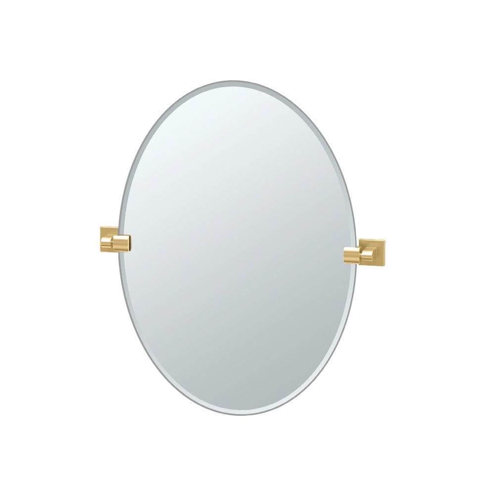 Gatco 4069 Elevate 24-in x 32-in Beveled Frameless Oval Tilting Bathroom Vanity Mirror ( Brushed Brass )