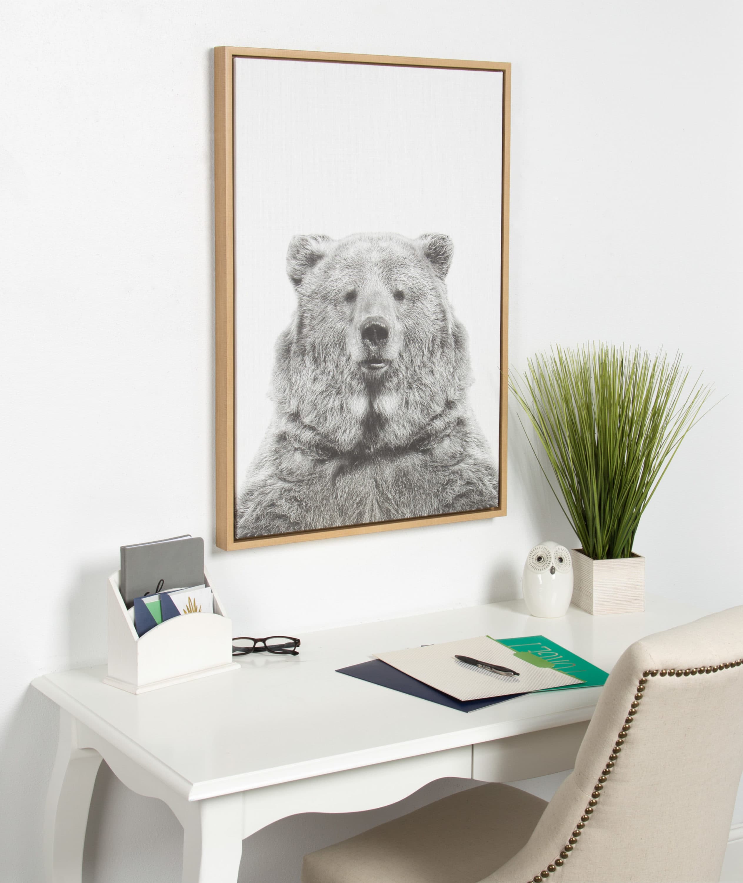 Kate and Laurel Bear European Tai Prints Light Brown Framed 33-in H x 23-in  W Animals Print on Canvas in the Wall Art department at