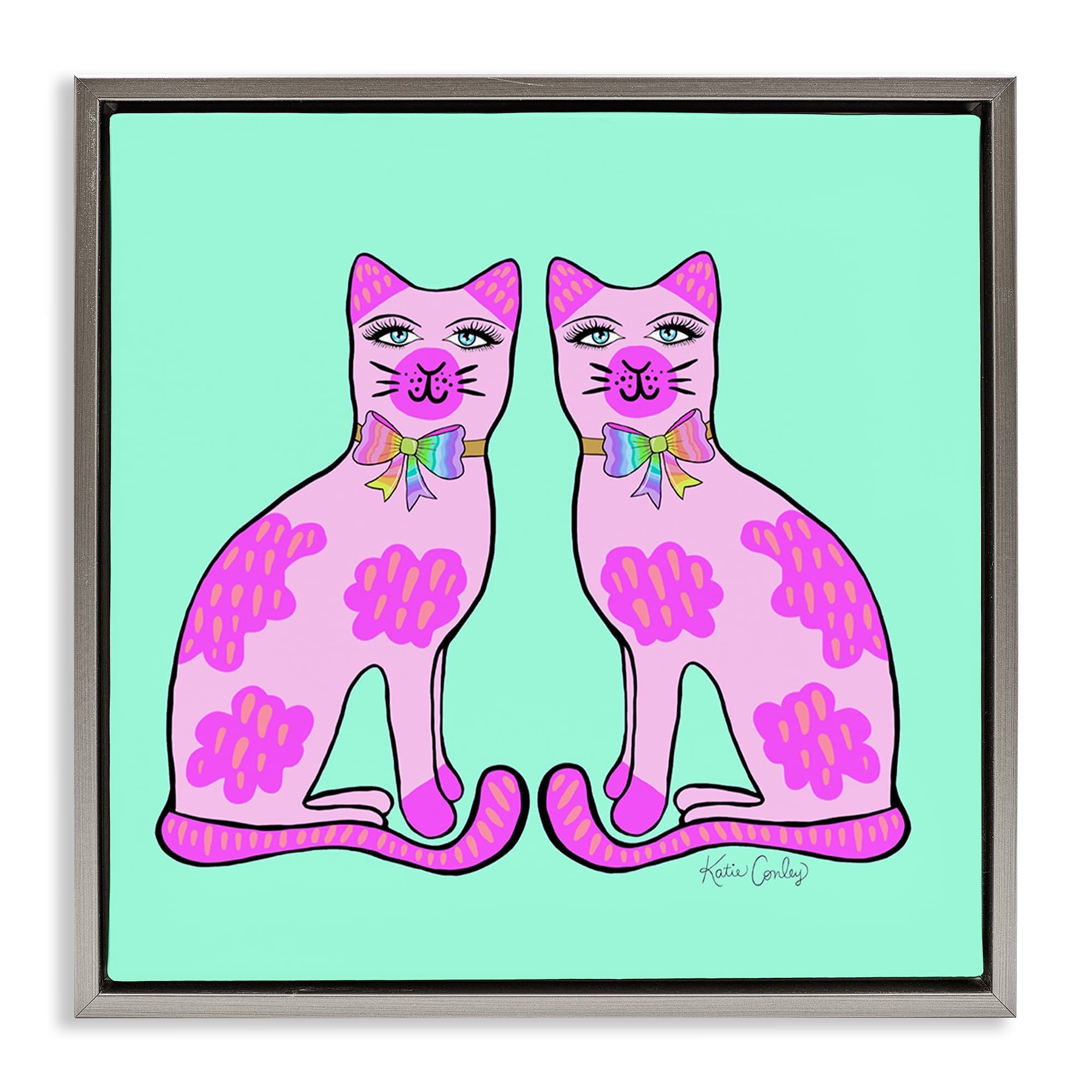 Stupell Industries BS-756-FFL-24X24 Mirrored Purple Cats Gray Framed Floater Canvas Wall Art By Katie Conley 25 x 25